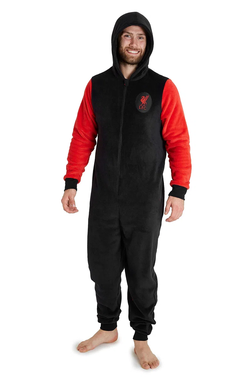 Liverpool F.C. Combinaison Pyjama Homme - Grenouillère Adulte en Polaire Douce avec Capuche Taille S, M, L, XL, 2XL et 3XL - Liverpool Football Club Officiel