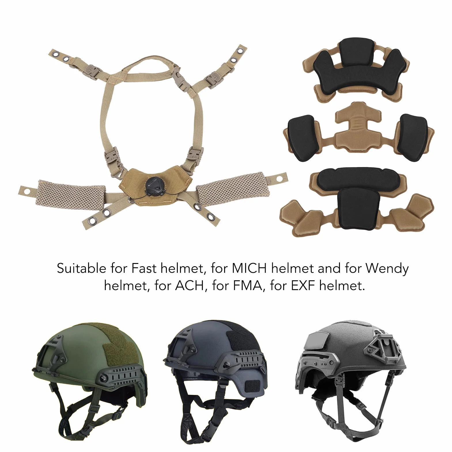 Système de Suspension à Cadran pour Casque Tactique Mentonnière pour ACH, pour Mich, pour Team Wendy, pour FMA, avec Coussinets Souples et Confortables Vis de Fixation Accessoire