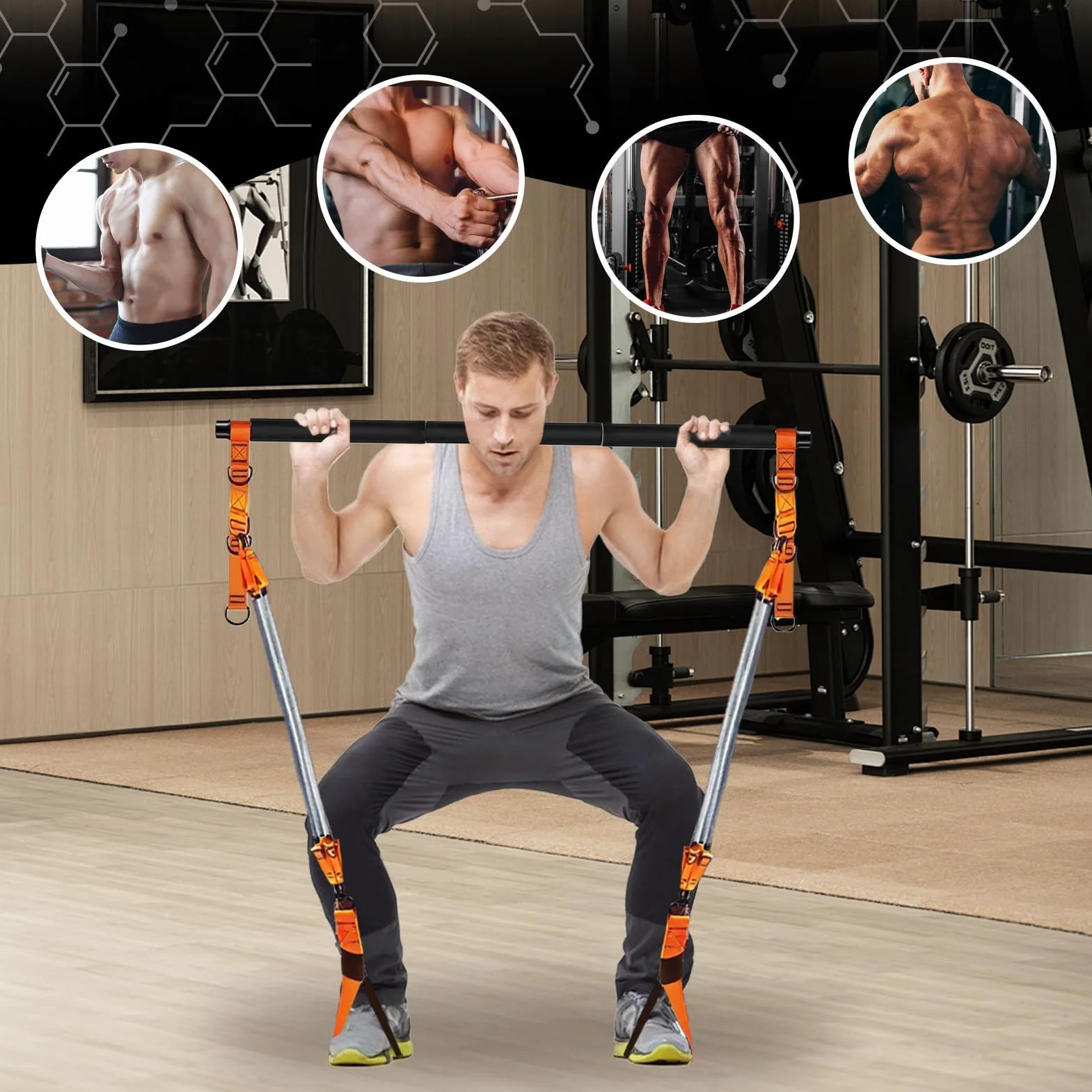 Kit Barre Pilates,Équipement de Renforcement Musculaire - Matériel de Musculation pour Squats Maison Niveaux Épaules Cou Taille