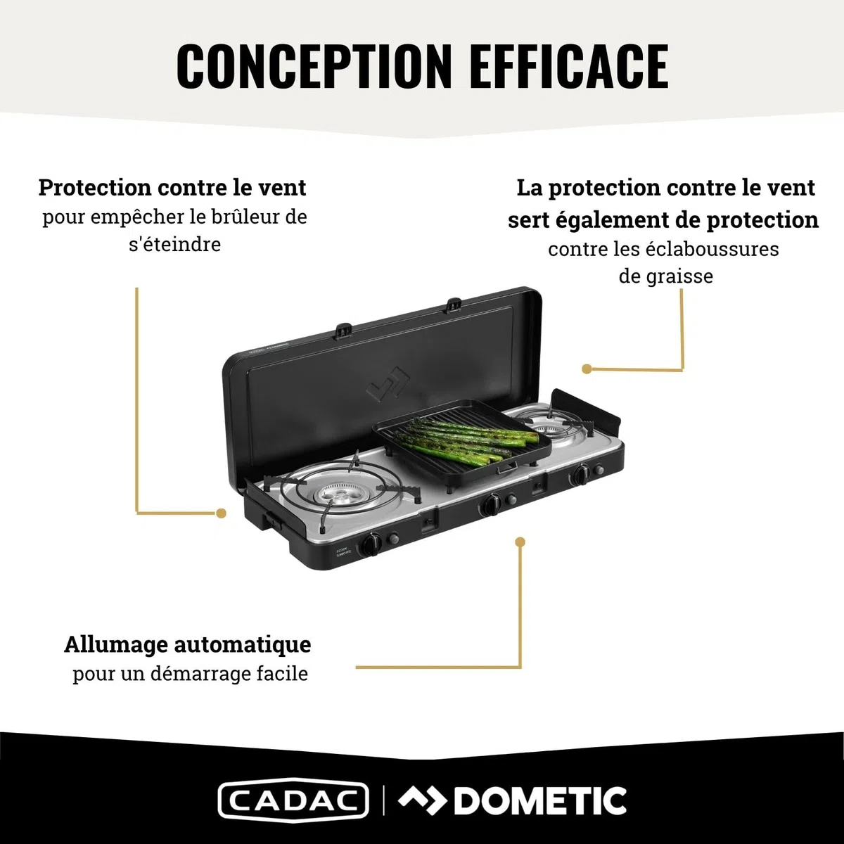 CADAC - 3 Cook Turbo FFD Deluxe - barbecue - Barbecues portables - Surface de cuisson en acier inoxydable - Incl. Housse de protection - Camping - Les incontournables du barbecue - Noir