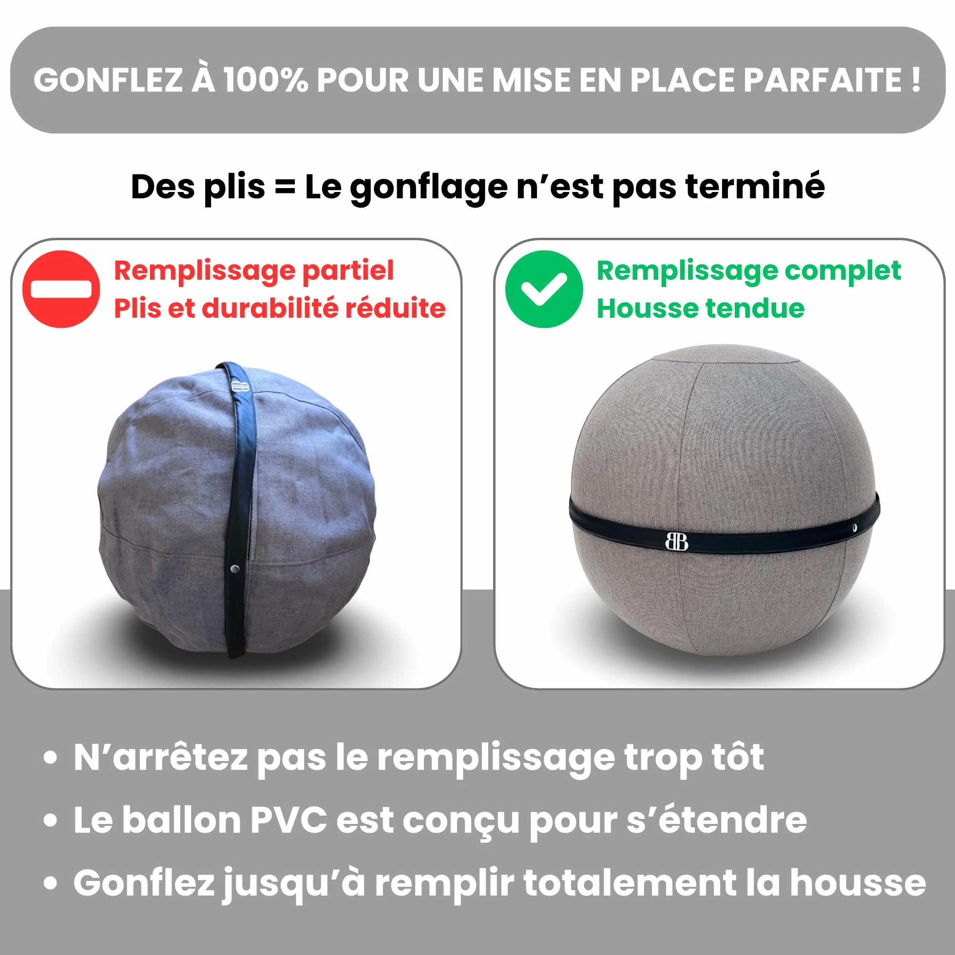 Siège Ballon Ergonomique 180Kg Housse Lavable Anti-Dérapante