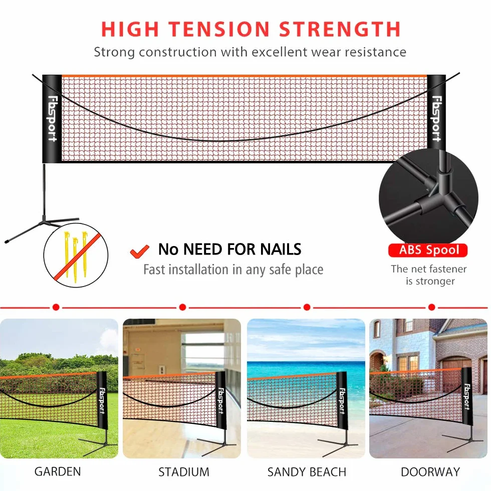 Filet de badminton, filet de tennis 3-6m Filet d'entraînement pour filet de volleyball portable, 3 hauteurs peuvent être ajustées Stockage de filet de badminton pliable, à l'intérieur et à l'extérieur