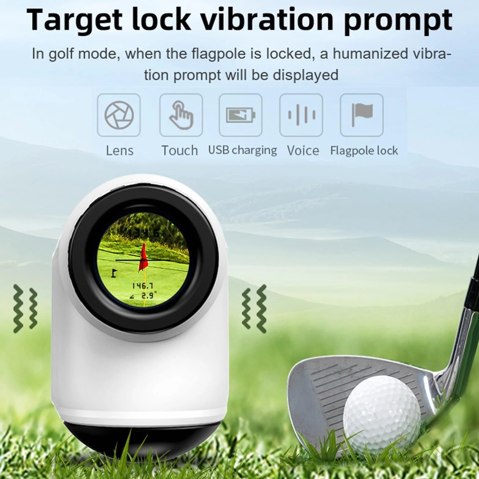 Télémètre de golf avec écran tactile couleur LCD HD, étanchéité IP54, fonction vocale, charge de type C