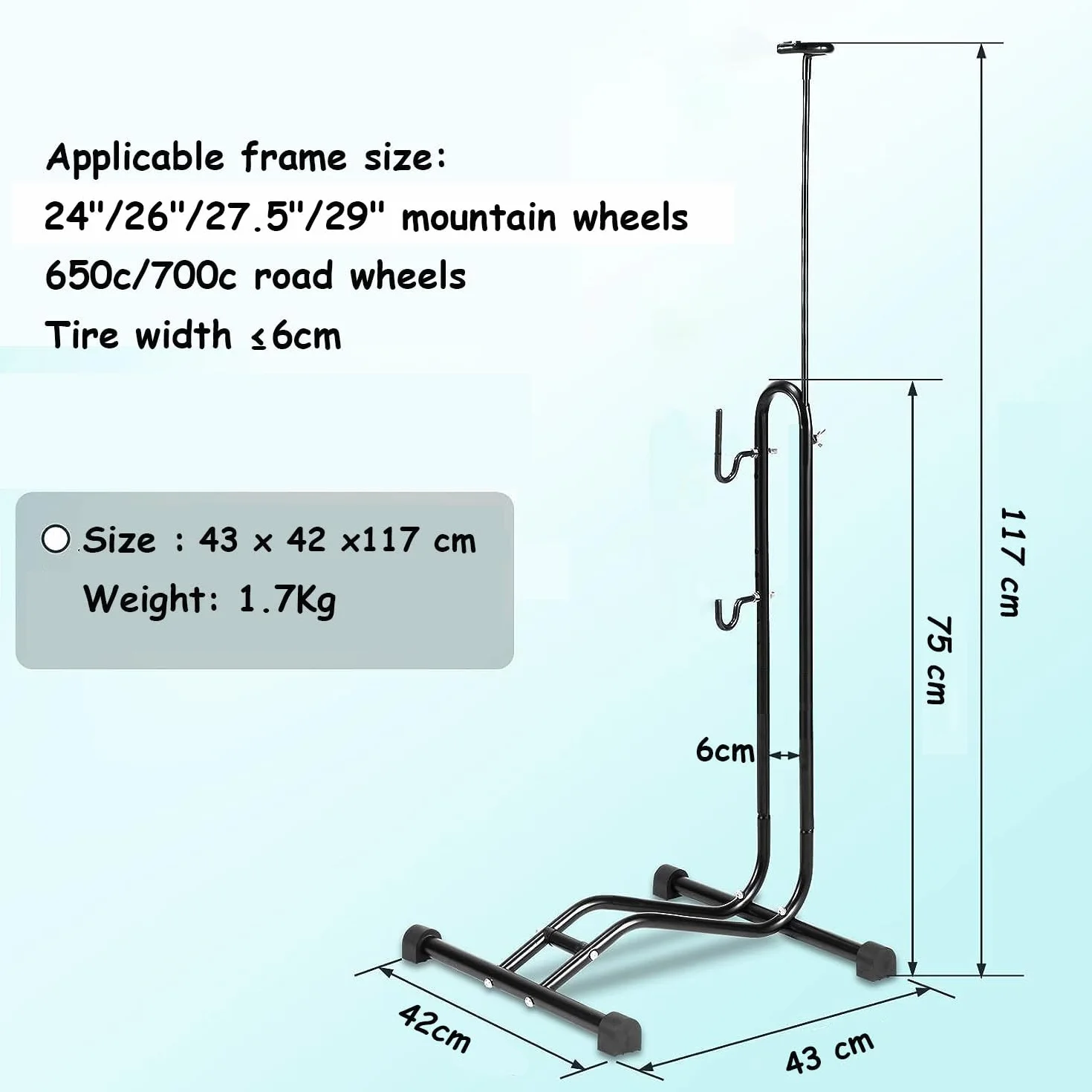 Support 3 en 1 pour vélo sur pied - Support de stationnement vertical pour vélo de montagne, vélo de route, vélo avec diamètre de roue max 73,6 cm…