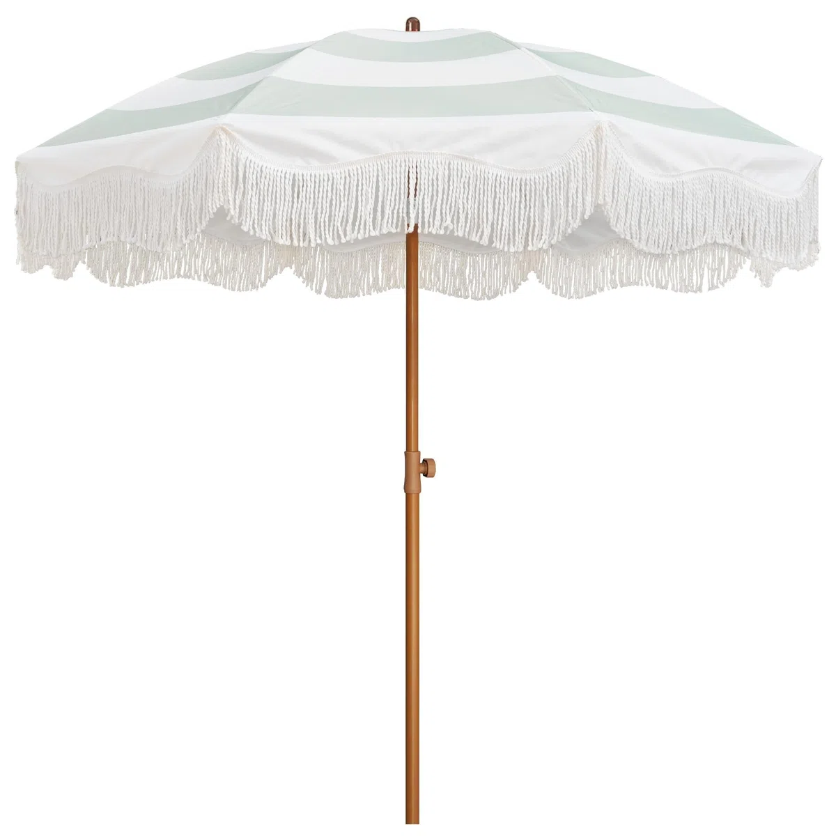 Parasol à Frange, Parasol Plage Parasol de Pique-Nique Boho à Franges, 2 m, UPF 50+, avec Pompons, mât en Acier et Bouton-Poussoir inclinable