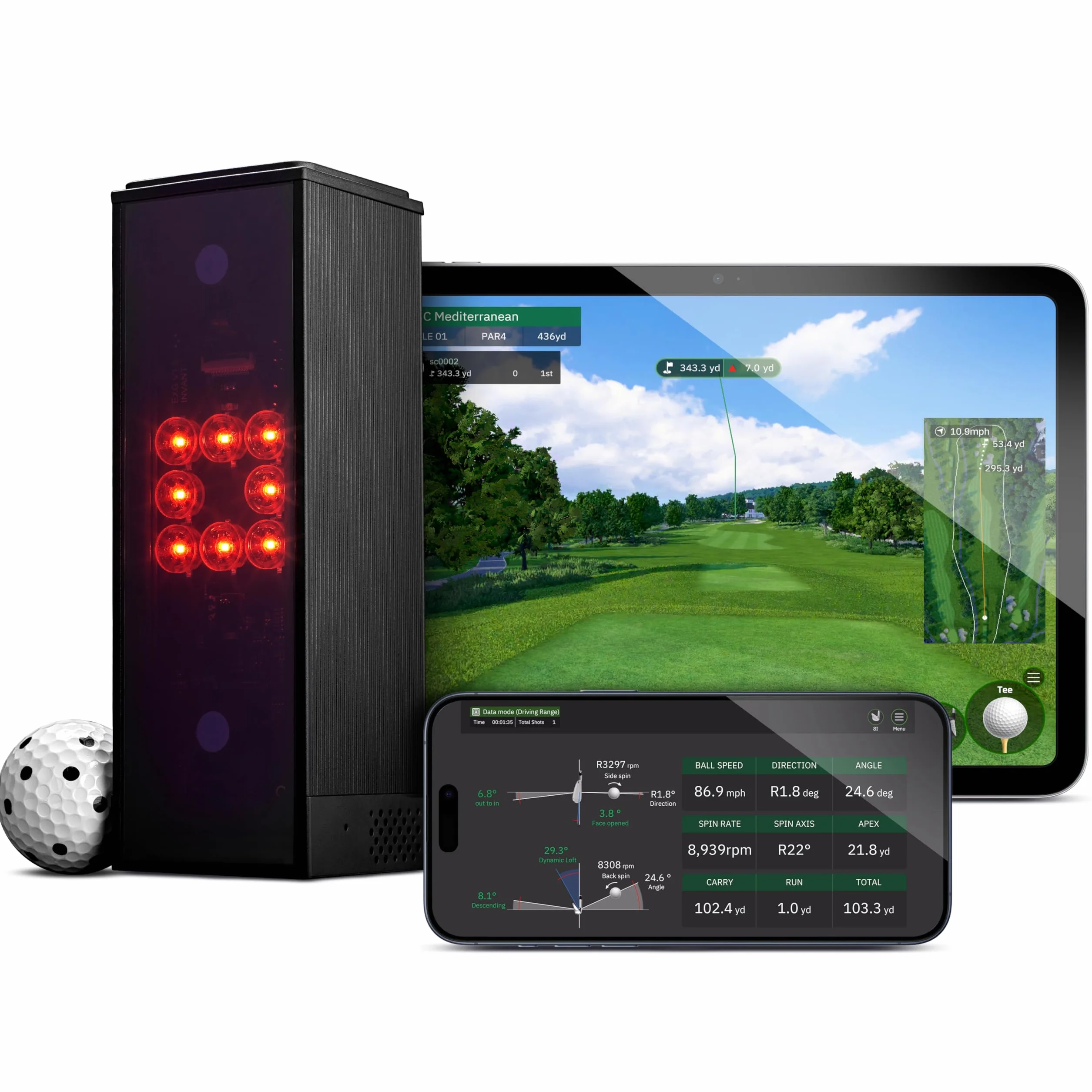 Square Golf Moniteur de Lancement d'intérieur Unisexe, Noir