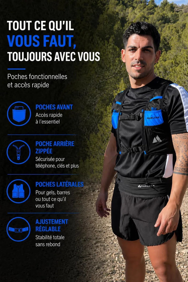 Gilet hydratation - Sac hydratation Running, 2 flasques Souples 500ml incluses, léger et Respirant, Trail et Course à Pied