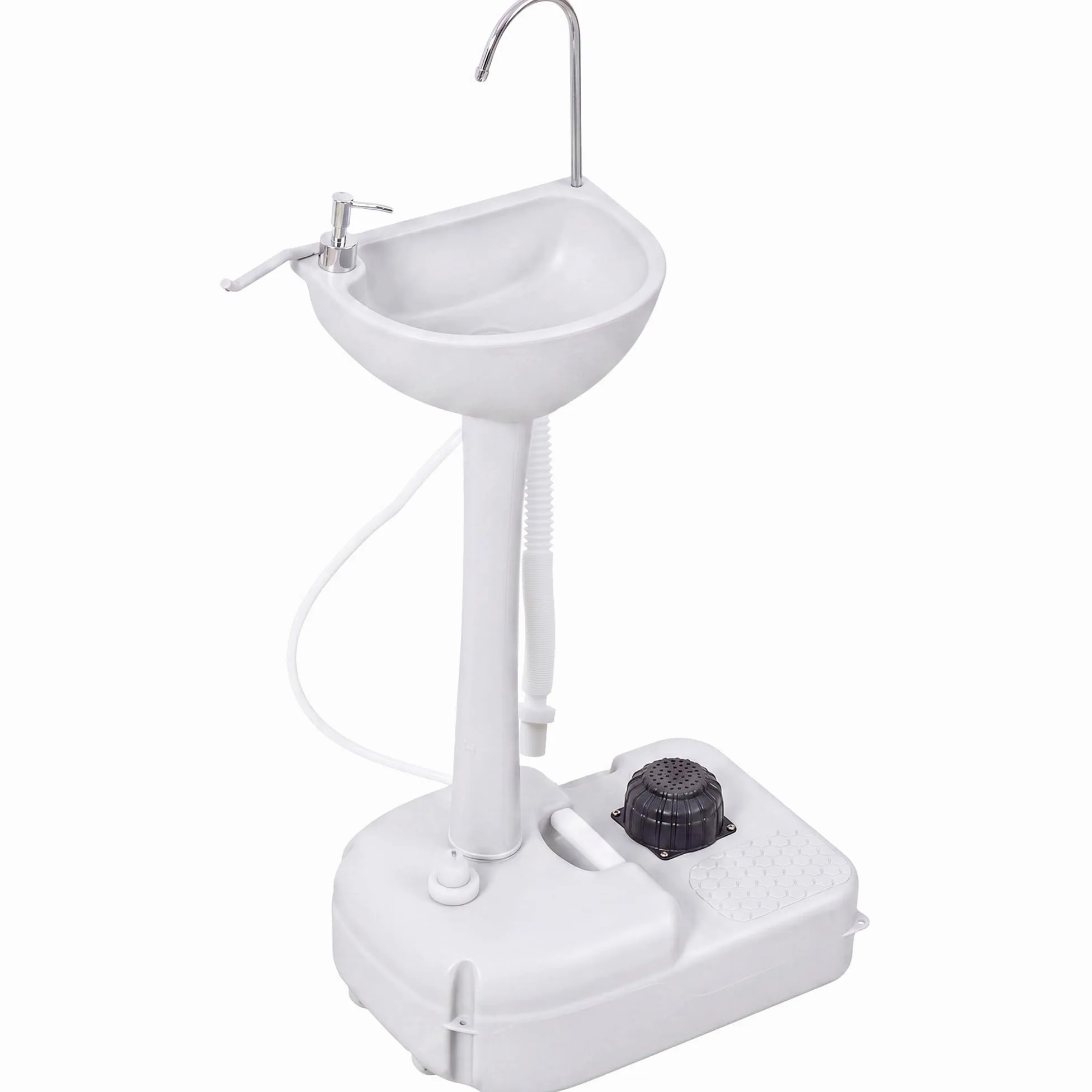Outsunny Évier de Camping Portable, lavabo Portable pour Camping, Station Lavage avec Roues, Distributeur de Savon et Porte Serviettes, lavabo Mobile pour événements en Plein air, Gris