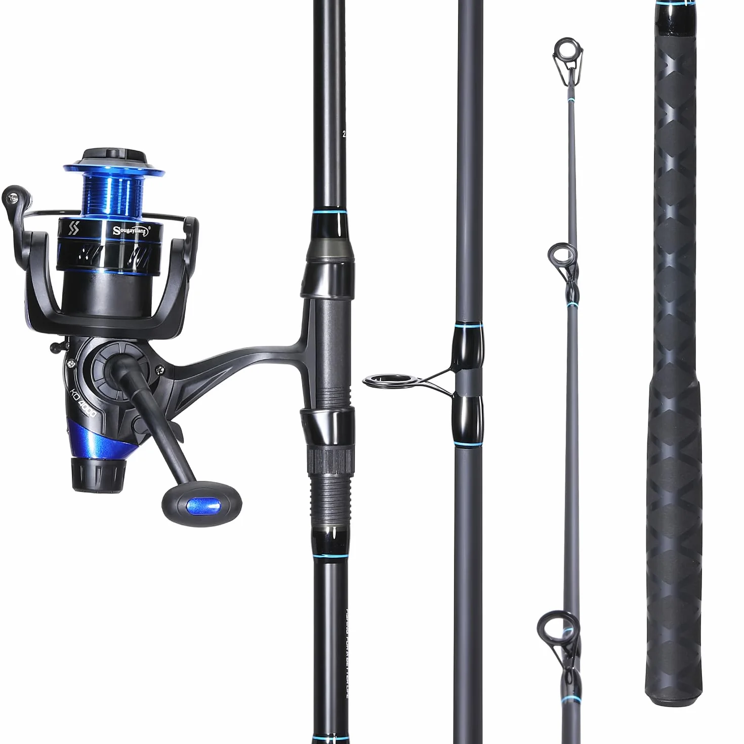 Sougayilang Canne à pêche à la carpe et moulinet, 3 sections de haute qualité en carbone, canne à pêche et moulinet, kit de pêche à la carpe avec ligne de pêche, hameçons