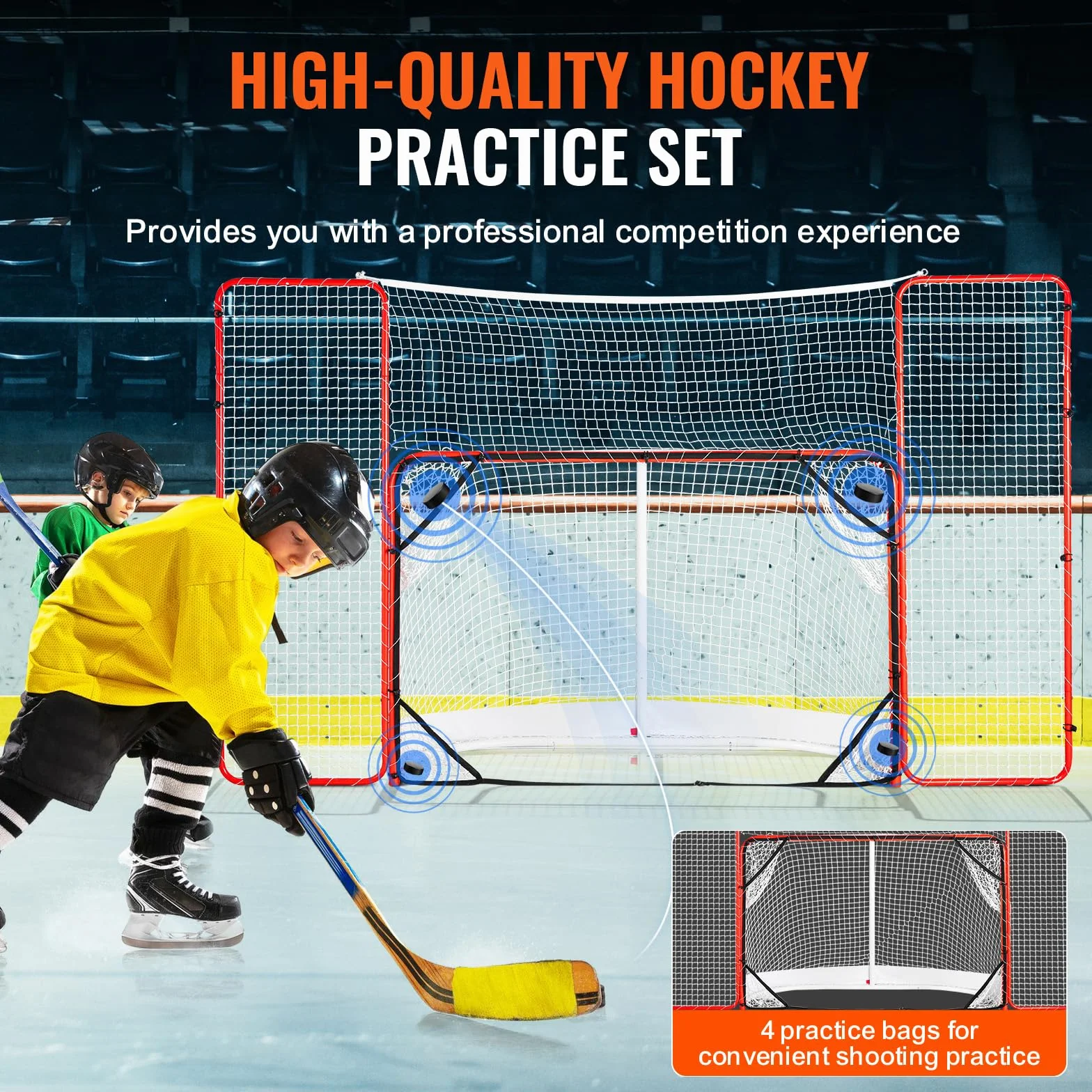 VEVOR But de Hockey avec Pare-Ballons et Cibles, Filet de Hockey 183 cm, Ensemble d'Entraînement de Hockey Professionnel en Acier, Portable, Assemblage Facile, Intérieur Extérieur, Blanc/Rouge