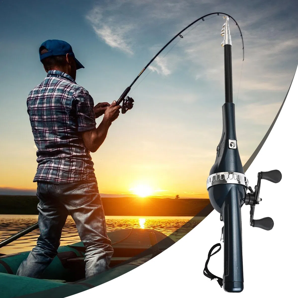 DASHIELL Canne à pêche, Canne à pêche Portable | Canne à pêche de Voyage Cannes à pêche Super Courtes,Canne à pêche Pliable et Robuste, Canne à pêche de Poche à Double Bascule pour ge