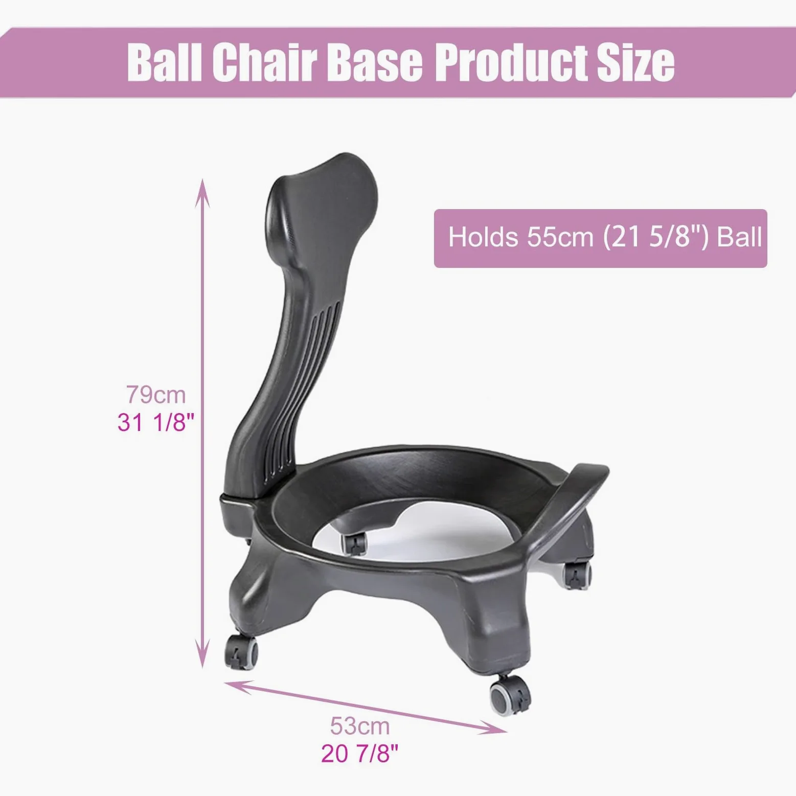 Chaise Ballon Base de Chaise Boule de Yoga Uniquement Sans Balle, Cadre de Chaise de Boule D'équilibre de Stabilité pour Le Bureau à La Maison, Support à Billes avec Roulettes et Support Dorsal