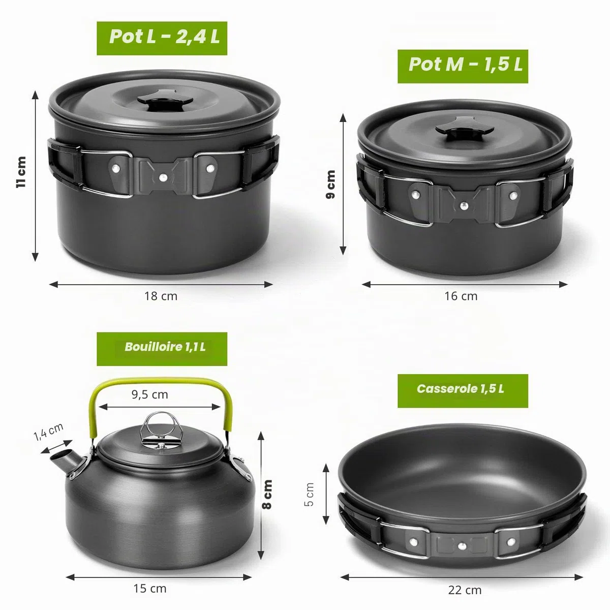 Odoland Multi-PCS Kit de Casseroles Camping, Cookware Kit Durable et Compact avec réservoir d'eau Pliable 12L et Seau, Bouilloire et Tasses en Acier Inoxydable pour Randonnée/Outdoor/Pique-Nique