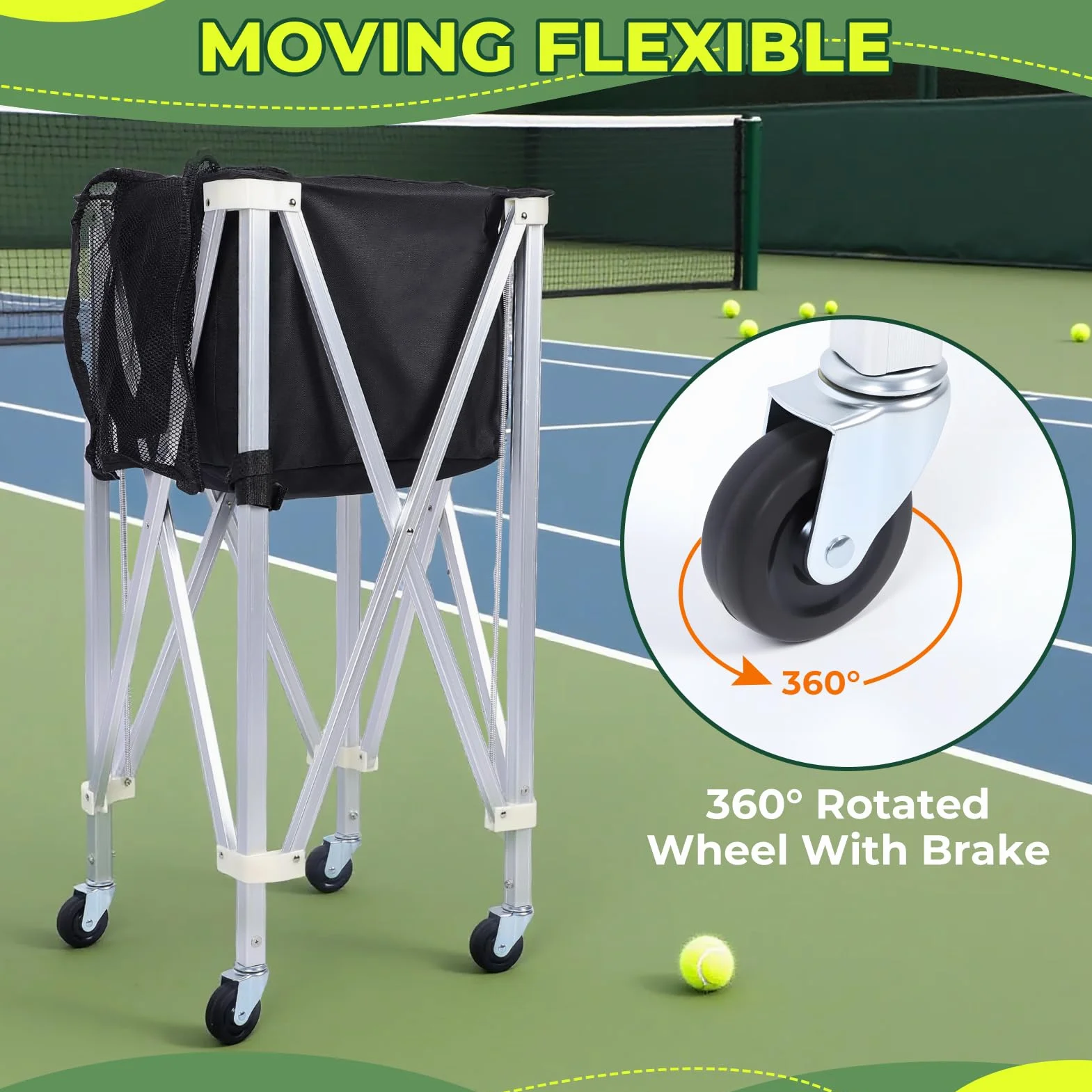 Porte-balles de tennis pliable Hopper pour 170 balles - Grande capacité en alliage d'aluminium