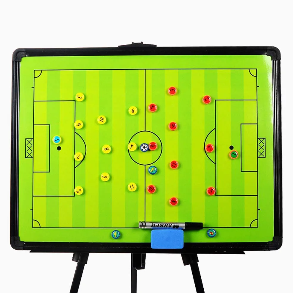Joyeee Tableau d'entraînement magnétique de 60 x 45 cm, grand tableau tactique de football – marqueur magnétique, stylo, gomme sèche, trépied et sac de transport, football équipement d'entraînement