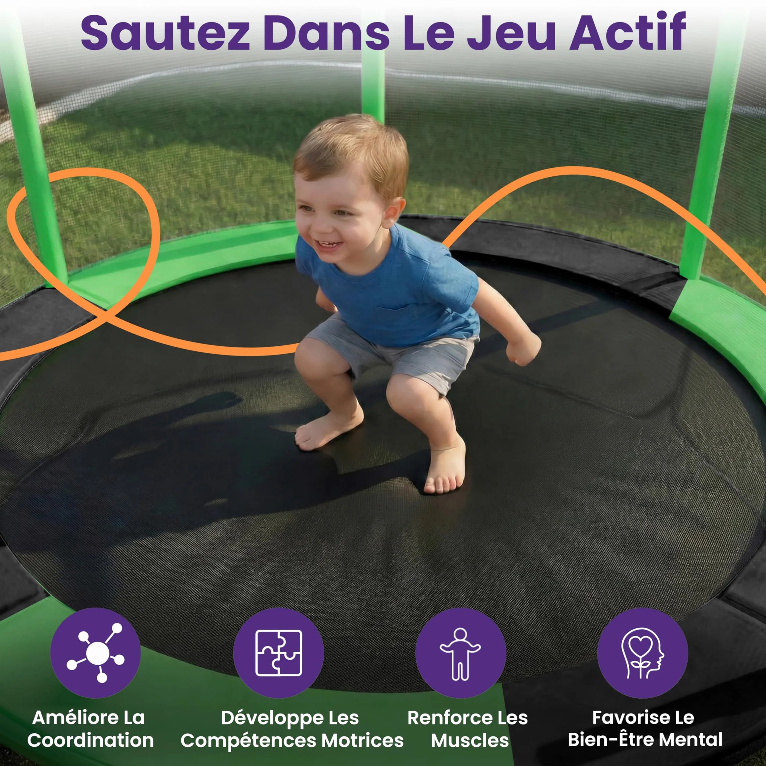 Hurtle Trampoline Enfant 140 cm avec Filet de Sécurité – Trampoline Jardin et Intérieur avec Balançoire, Sac de Frappe, Anneaux, 20 Balles, Structure Stable, Jeux Actifs dès 3 Ans