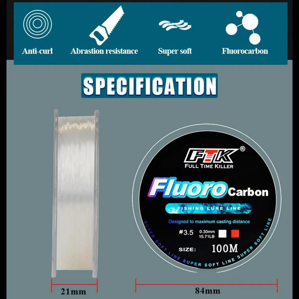 Ligne de pêche en fluorocarbone de 100 mètres pour une utilisation avec monofilament ou ligne principale tressée comme solution de ligne de ligne de terminal à faible visibilité