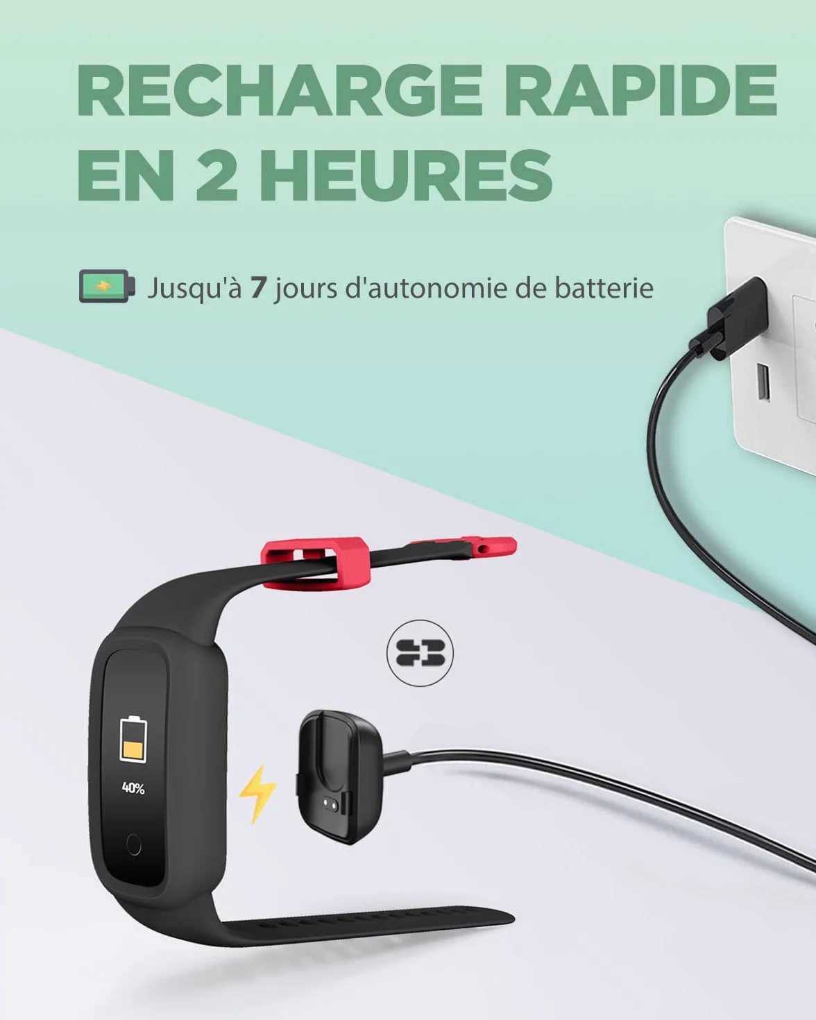 BIGGERFIVE Vigor 2 L Montre de Fitness Enfants 5-15 Ans IP68 Tracker d'Activité Podomètre Moniteur Cardiaque Noir