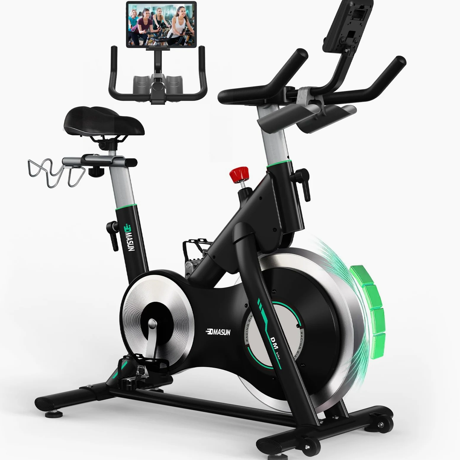 Vélo d'Appartement, DMASUN Velo d Appartement avec Résistance Magnétique Renforcée, Volant d'inertie lourd, Velo Appartement Ultra-Silencieux avec Support d'Haltères, Siège Confortable, Capacité 180KG