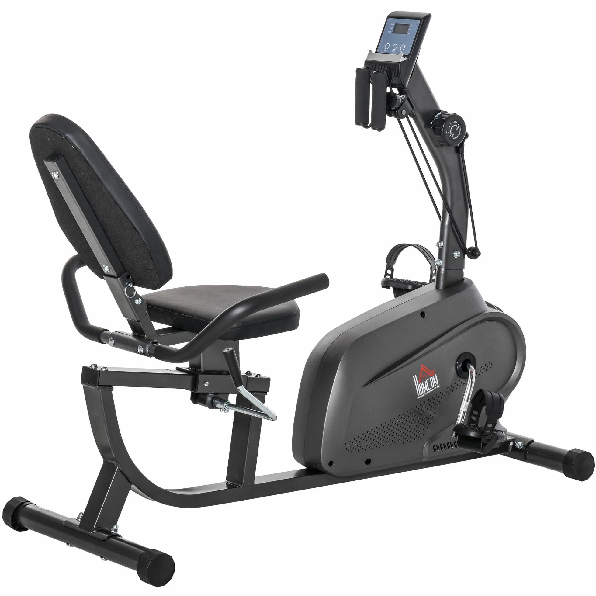 HOMCOM Vélo d'Appartement Semi-Allongé Magnétique Silencieux pour Rééducation Seniors, Noir
