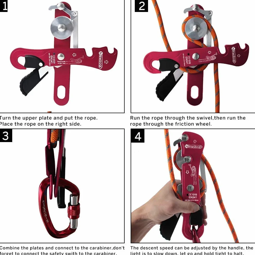 NewDoar Descendeur d'escalade pour cordes 9-12 mm - Certification CE