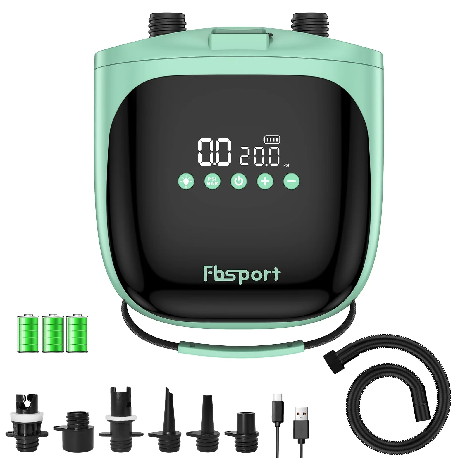 FBSPORT Gonfleur Electrique Paddle Rechargeable 4000mAh Batterie & 12V DC, 20PSI Pompe Paddle Electrique Auto-Arrêt, Inflation/Déflation Double Étape, pour Sup, Tente, Bateaux, Kayaks, Matelas