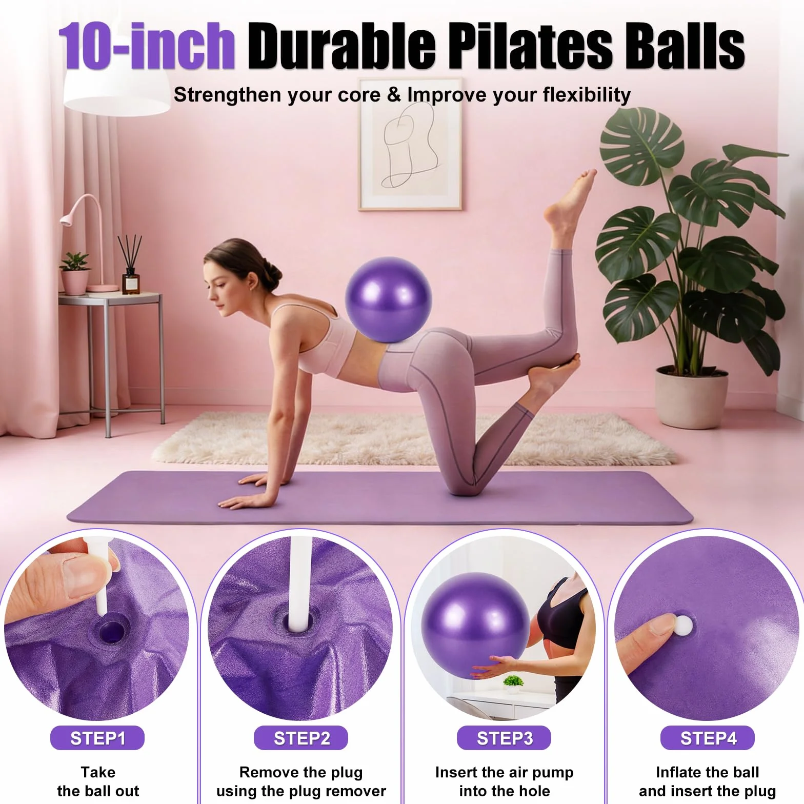 Roadtime Kit Pilates pour la maison, kit débutant de 13 pièces avec balle de yoga de 25 cm, cercle magique de 35 cm, 5 bandes de résistance, chaussettes de yoga, disques glissants, anneau de Pilates