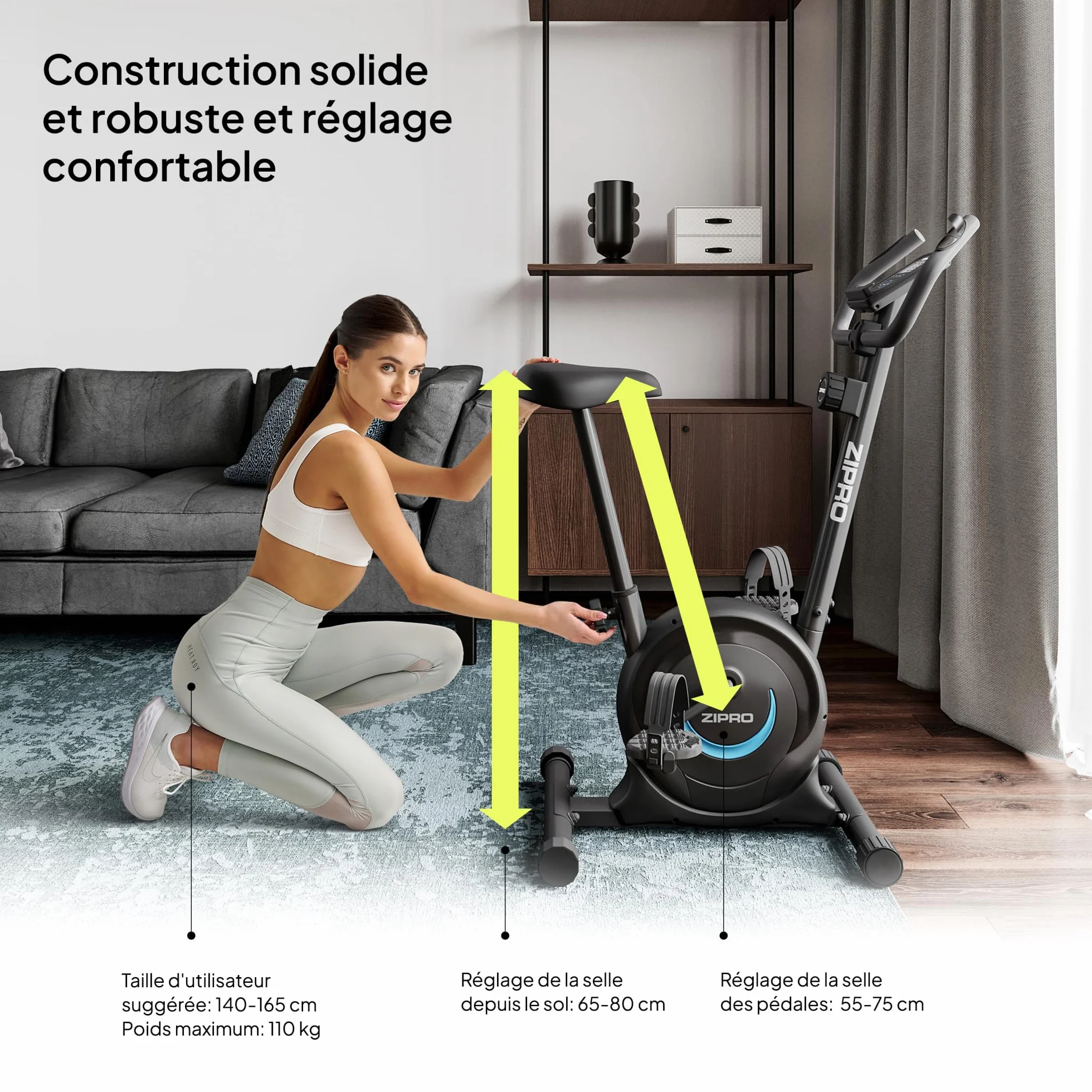 ZIPRO Vélo d'Appartement Adulte Résistance Magnétique 8 Niveaux Écran LCD