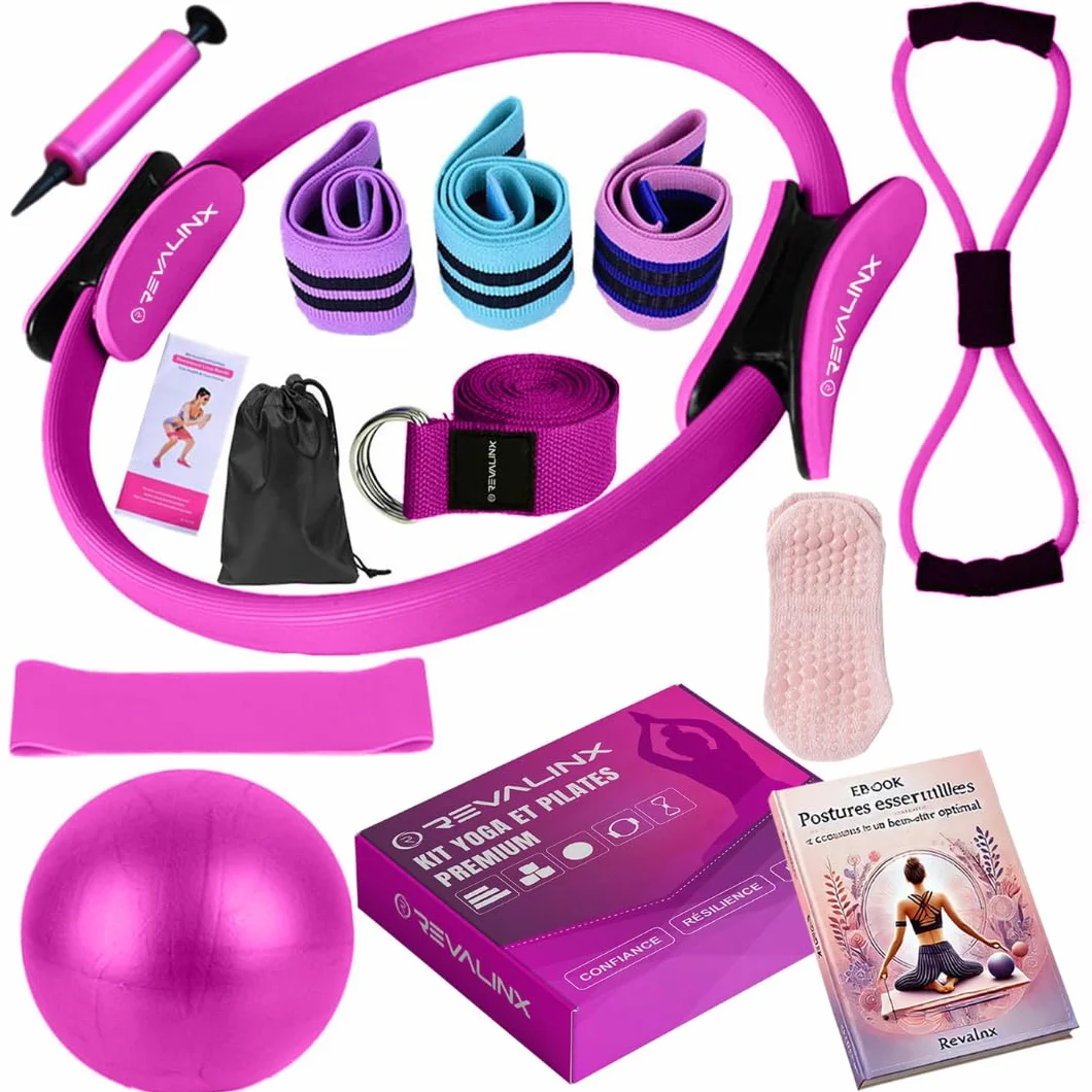 kit Pilates Maison, Ensemble Pilates Yoga Anneau de Pilates, Ballon de Yoga, Bandes de Résistance, Sangle, Chaussettes, Accessoires Pilates Femme, Pilates Reformer pour Sport à la Maison.