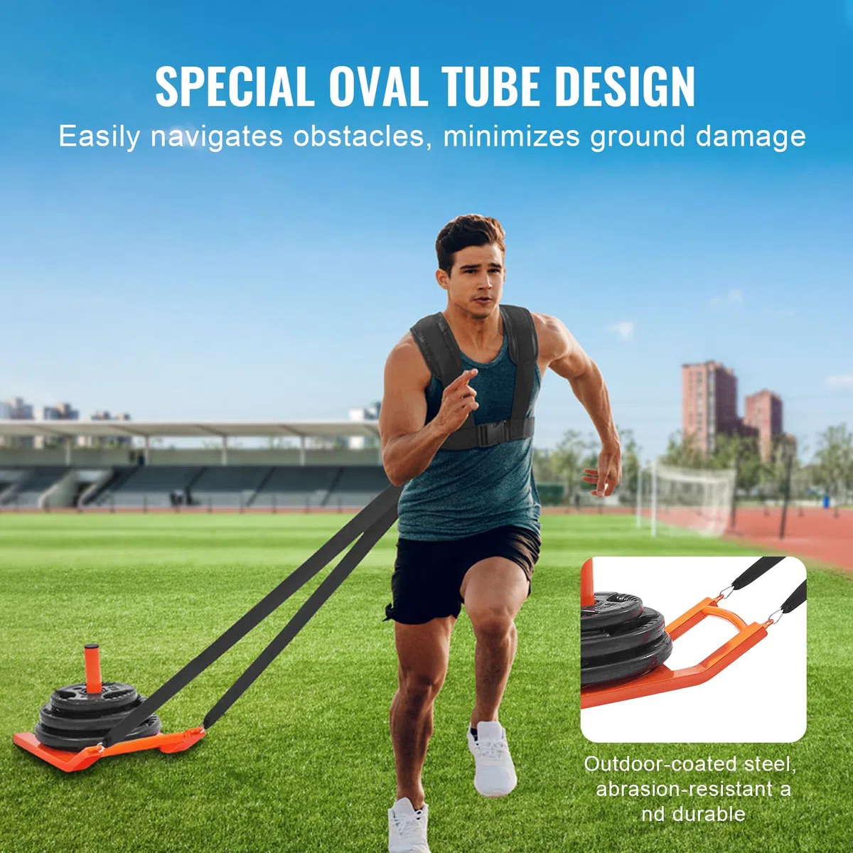 VEVOR Traineau de Puissance Traction, Luge de Force pour Fitness, Équipement d'Entraînement en Acier pour Exercices Athlétiques et Amélioration de la Vitesse, pour Plaque de Poids 2,5-5 cm, Orange