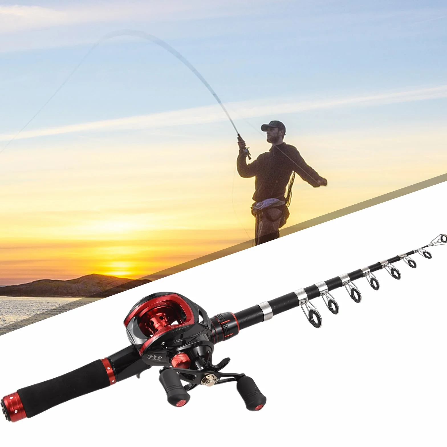 Lixada Ensemble canne à pêche et moulinet avec leurres de pêche pour adulte, canne à pêche télescopique de 2,1 m avec moulinet de lancer d'appât 18 + 1BB pour droitier/gauche, kit de pêche portable