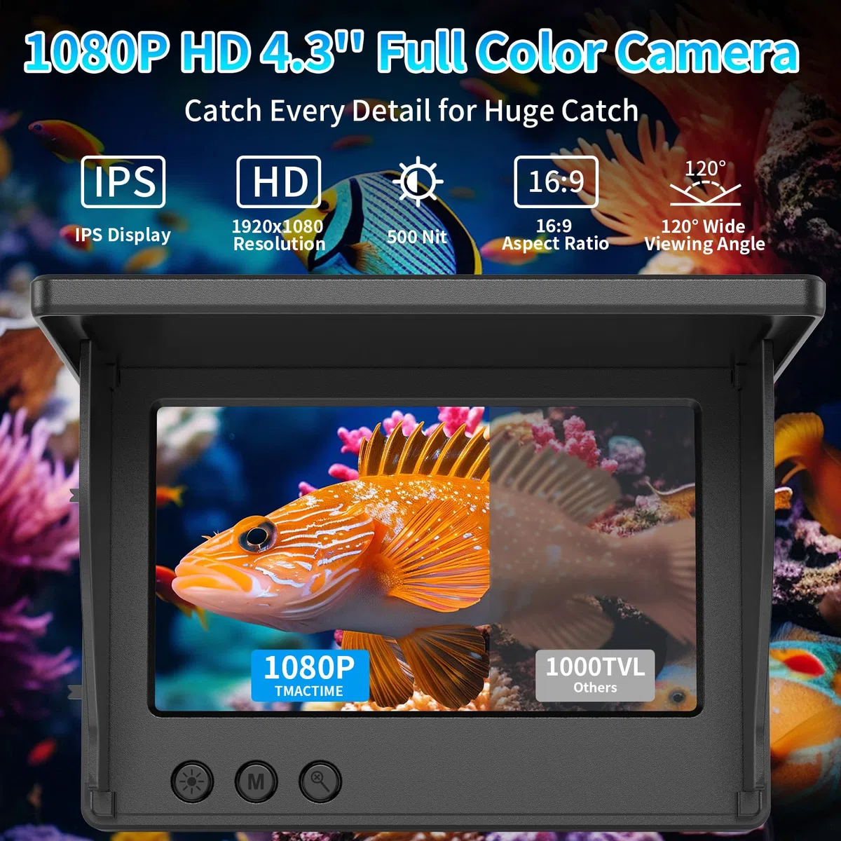 Sondeur de pêche HD 1080p avec écran LCD de 4,3", câble étanche IP68 de 15 m et 6 lumières de vision nocturne infrarouge, caméra sous-marine portable pour la pêche sur glace, en lac, en