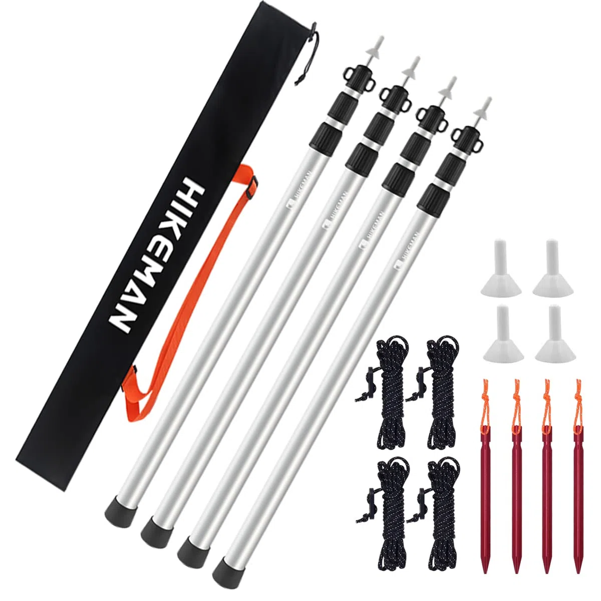Poteaux de Tente poteaux de Camping pour bâche auvent auvent Porche voiles de Soleil bâche Hauteur Libre en Aluminium télescopique réglable 90-230 cm (4PCS-Silver)