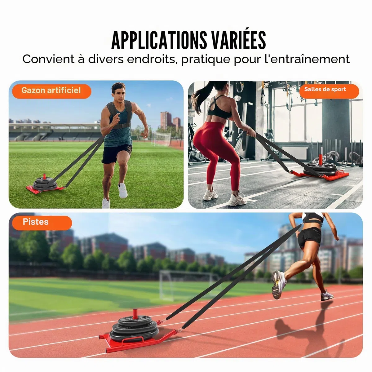 VEVOR Traineau de Puissance Traction, Luge de Force pour Fitness, Équipement d'Entraînement en Acier pour Exercices Athlétiques et Amélioration de la Vitesse, pour Plaque de Poids de 5 cm, Rouge