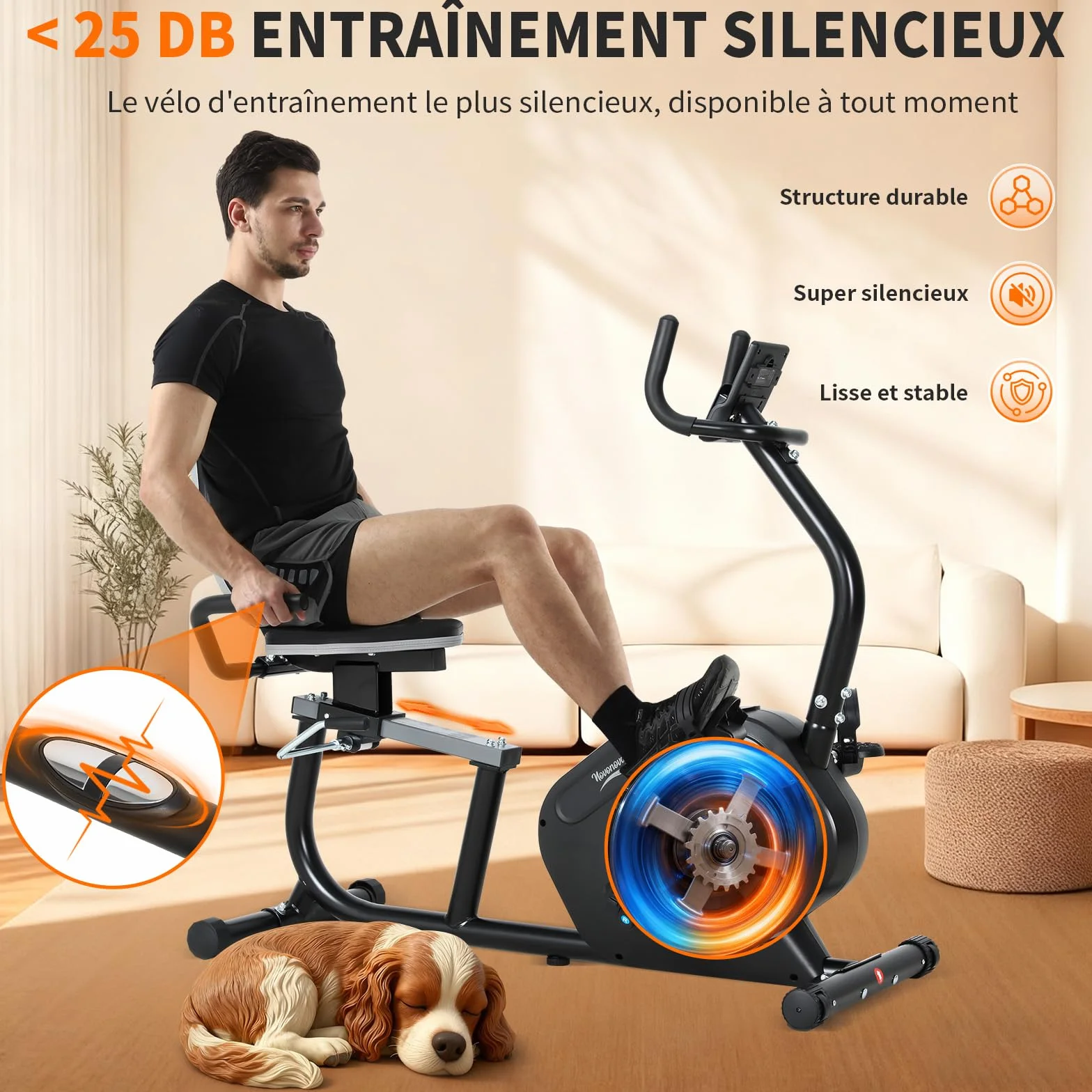 Vélo d'Appartement, Vélo Couché Semi-allongé Magnétique avec 16 Niveaux de Résistance Réglables, Vélo de Fitness avec Écran LCD, Poignées de Fréquence Cardiaque, Capacité de Charge de 100 kg
