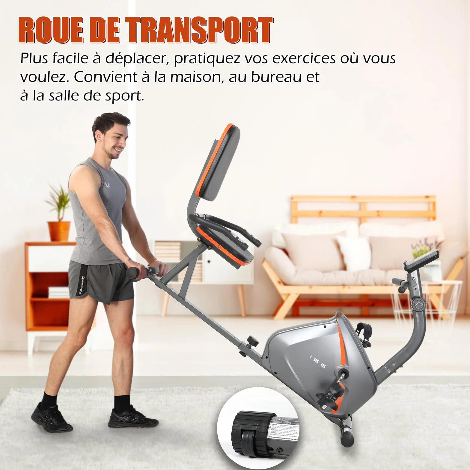 ISE Vélo d'Appartement Semi-Allongé Vélo Couché avec Frein Magnétique, Roues de Transport, Capteurs d'Impulsion, l'Ecran LCD, 8 Niveaux de Résistance Réglables, Velo d appartement Semi Allongé