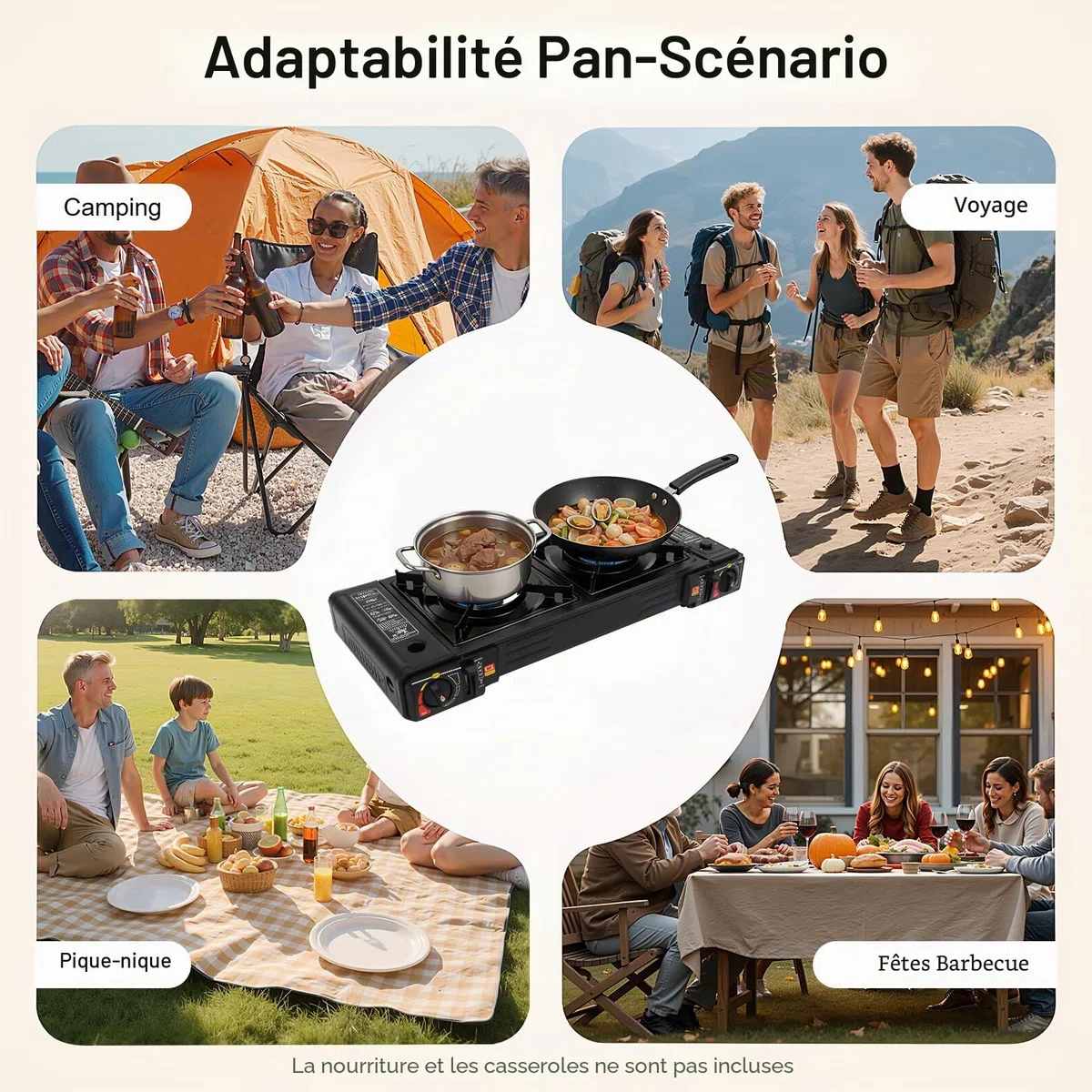 Rechaud Gaz 2 Feux, 2,5 kW Rechaud Camping Gaz Avec bac à barbecue et Mallette de Transport, Pour Butane/GPL, Allumage piézoélectrique, Pour Les Voyages le Trekking et la Cuisine