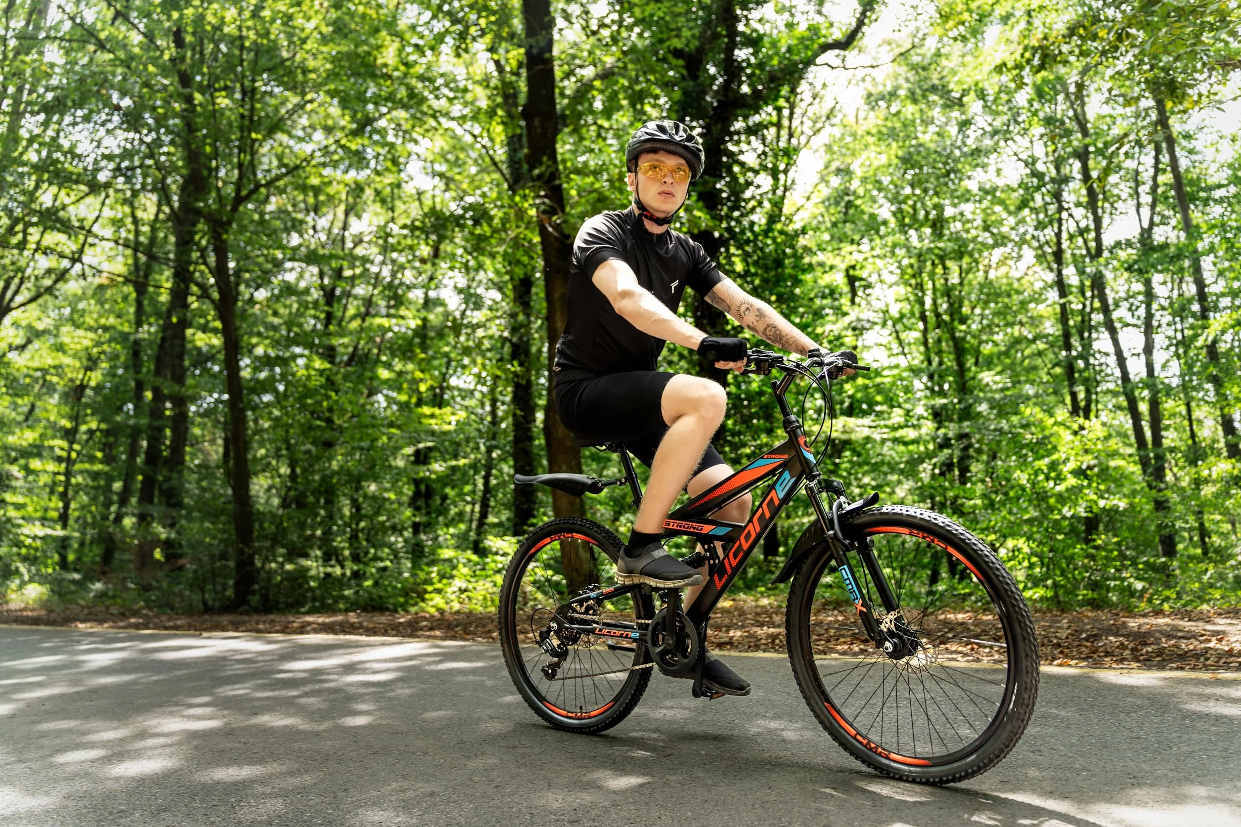 Licorne Bike Strong 2D Premium VTT 26", 27,5" et 29" - Vélo pour garçon, fille, femme et homme - Frein à disque avant et arrière - Dérailleur 21 vitesses - Suspension complète