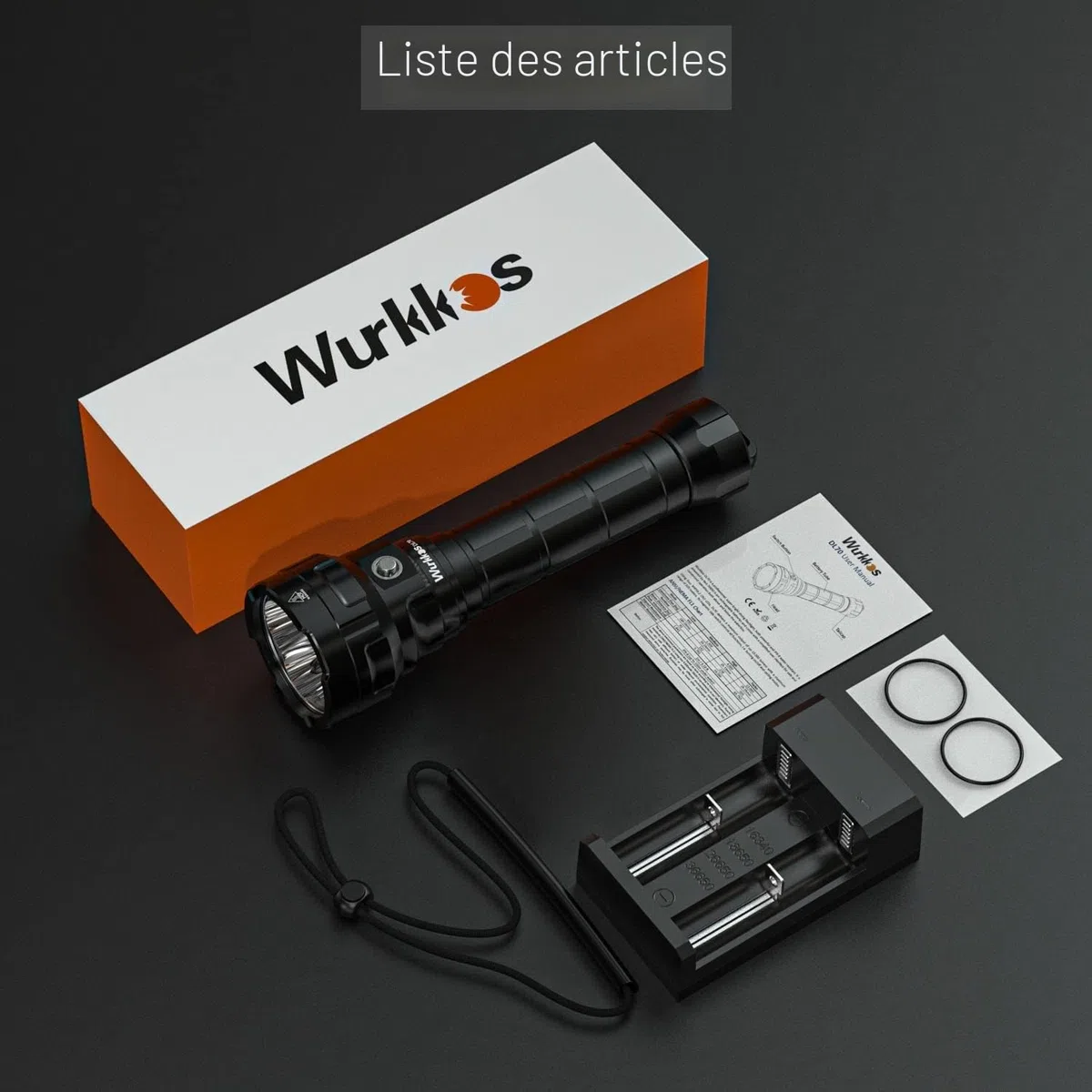 Wurkkos DL70 Lampe de plongée 13000 lumens, 4 * XHP50.2 LED torche sous-marine, torche de plongée super lumineuse à lumens élevés, Avec alimentation rechargeable 2 * 5000mAh et chargeur