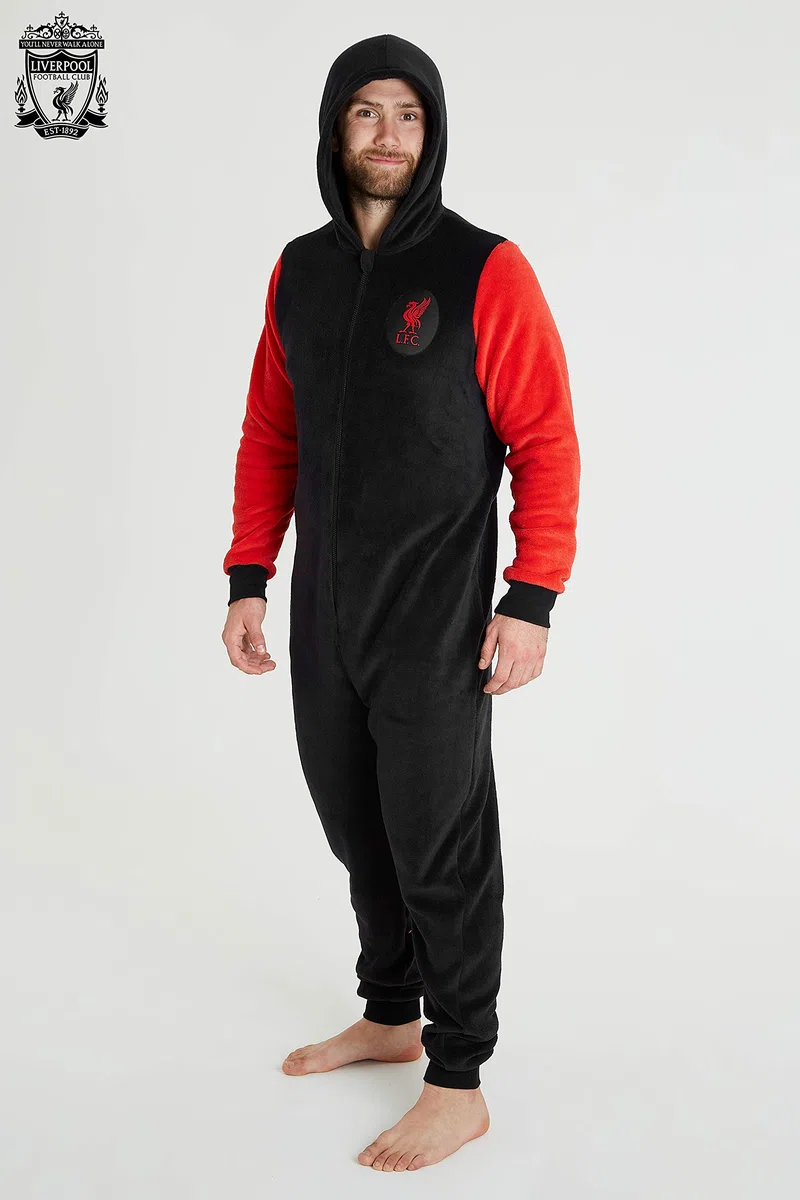 Liverpool F.C. Combinaison Pyjama Homme - Grenouillère Adulte en Polaire Douce avec Capuche Taille S, M, L, XL, 2XL et 3XL - Liverpool Football Club Officiel