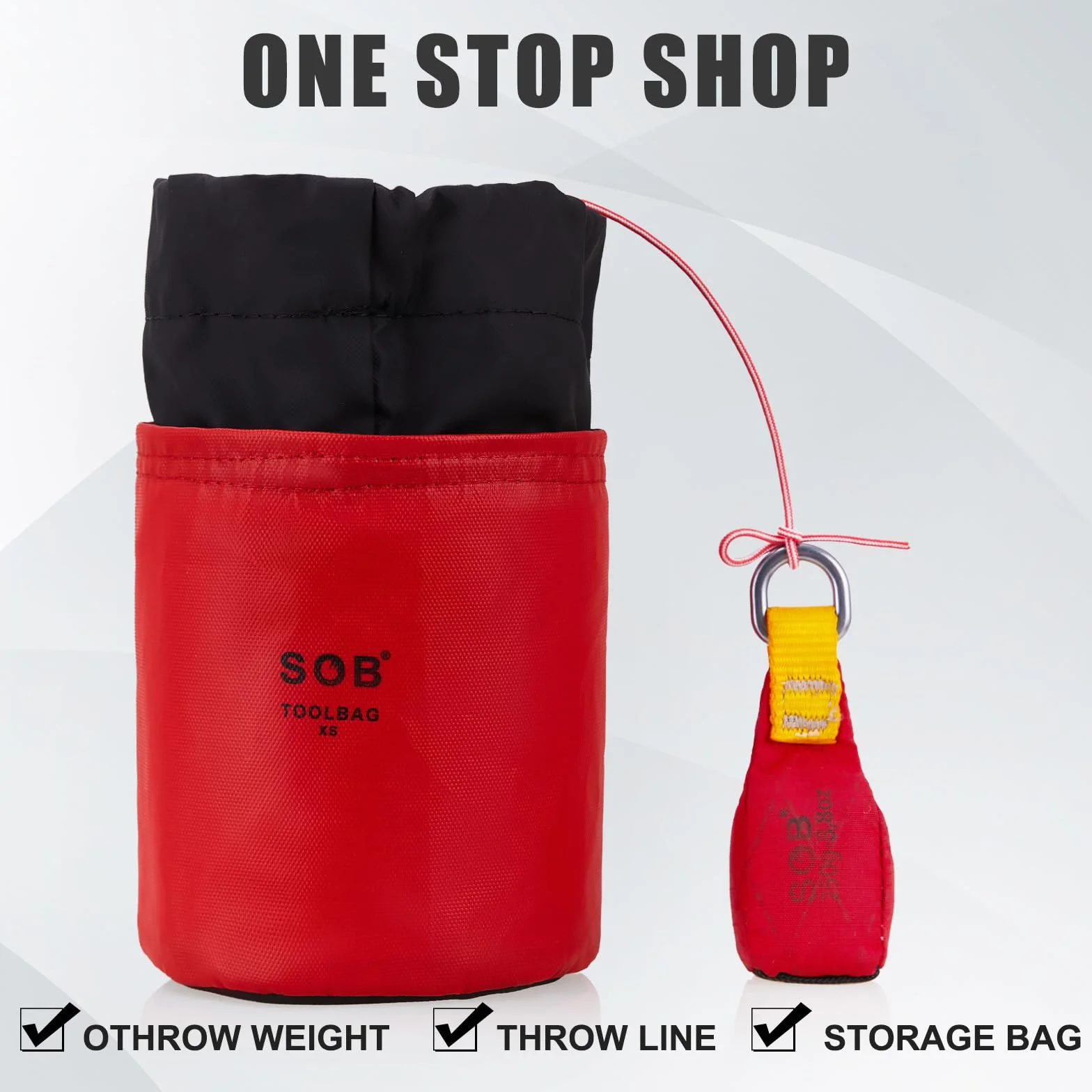 Sac de Lancer avec Ligne de Lancer, Sac de Lancer + Ligne de Lancer de 60m pour l'escalade des Arbres, Le Travail des Arbres, l'alpinisme (Rouge, 250g)