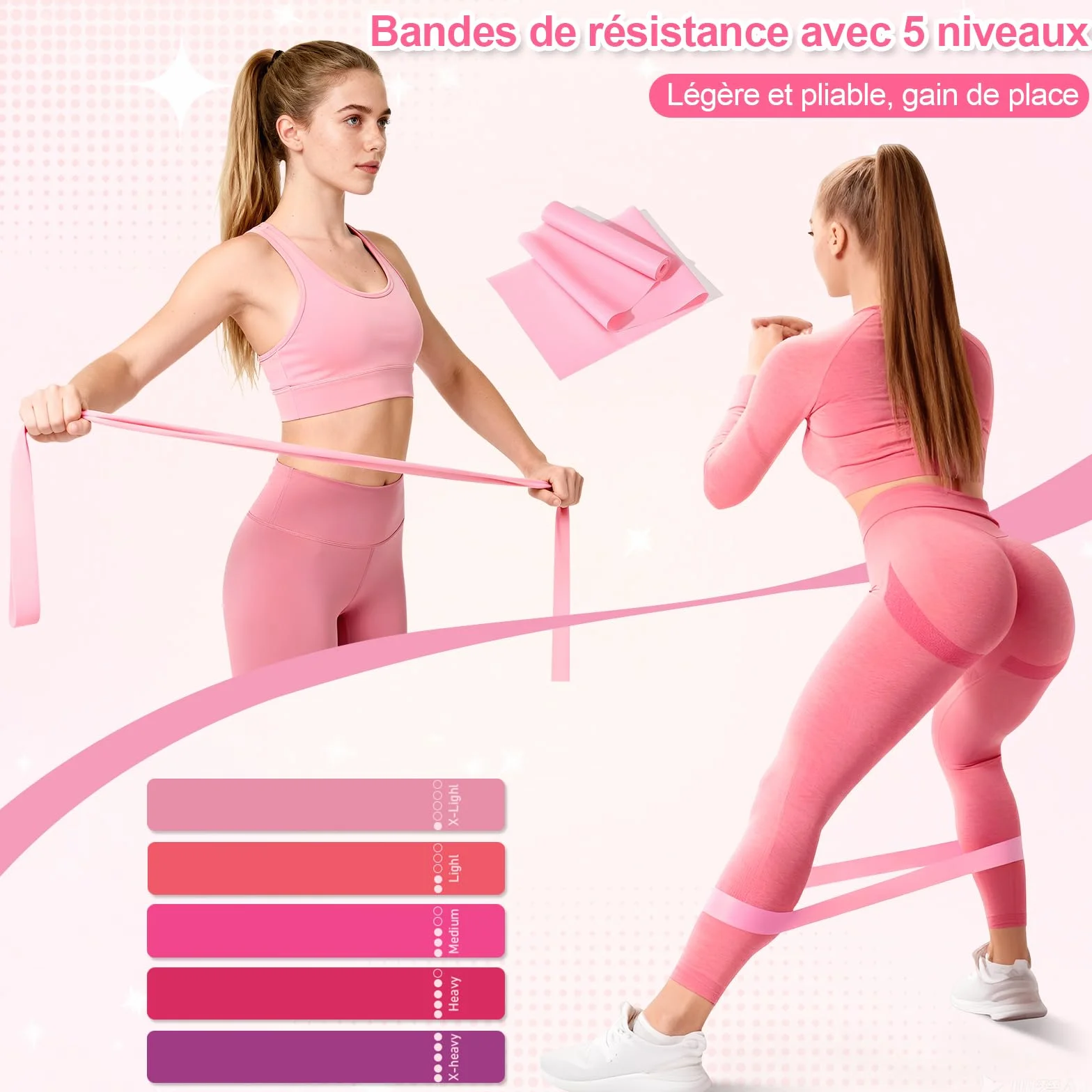 Kit Pilates 14PCS Rose – Kit Pilates Maison avec Anneau, Ballon, Bandes de Résistance – Set Entraînement Complet
