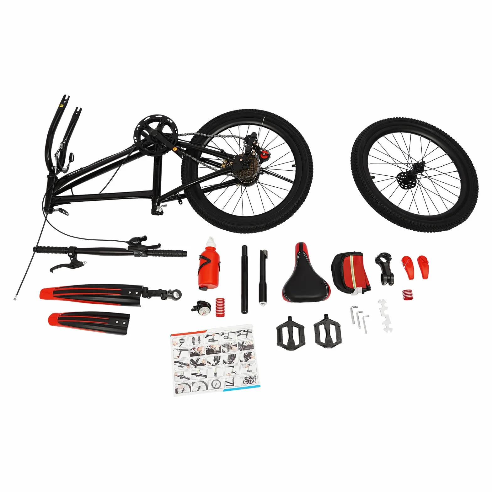 Vélo VTT pour enfant de 20 ", en acier au carbone, capacité de charge 75 kg, rouge, 7 vitesses, hauteur réglable, avec sac de rangement, vélo pour enfants à partir de 8 ans, garçons et filles