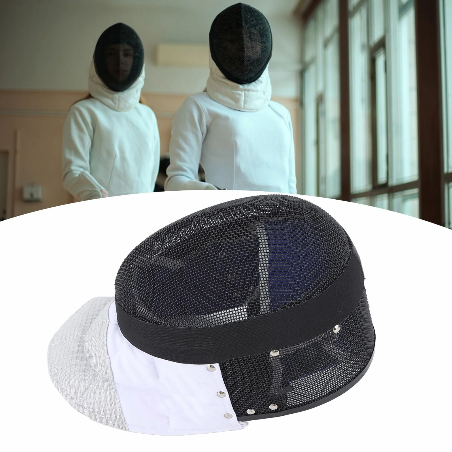 Tbest Masque de Casque D'escrime, Masque de Sport D'escrime Casque de Protection D'escrime avec Bavette Rembourrée pour la Pratique Quotidienne et la Compétition Noir (M)