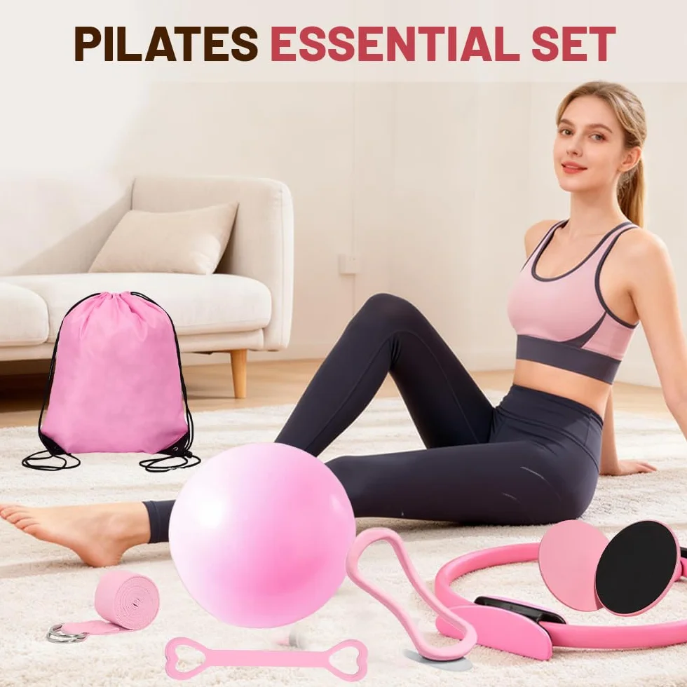 Kit Pilates Maison 15 Pcs Pilates Kit Pilates Accessoires Cercle Pilates, Yoga Ball, Resistance Bands, Pilate Ring, Yoga Band, Ceinture Auxiliaire pour La Force, La Flexibilité, La Stabilité