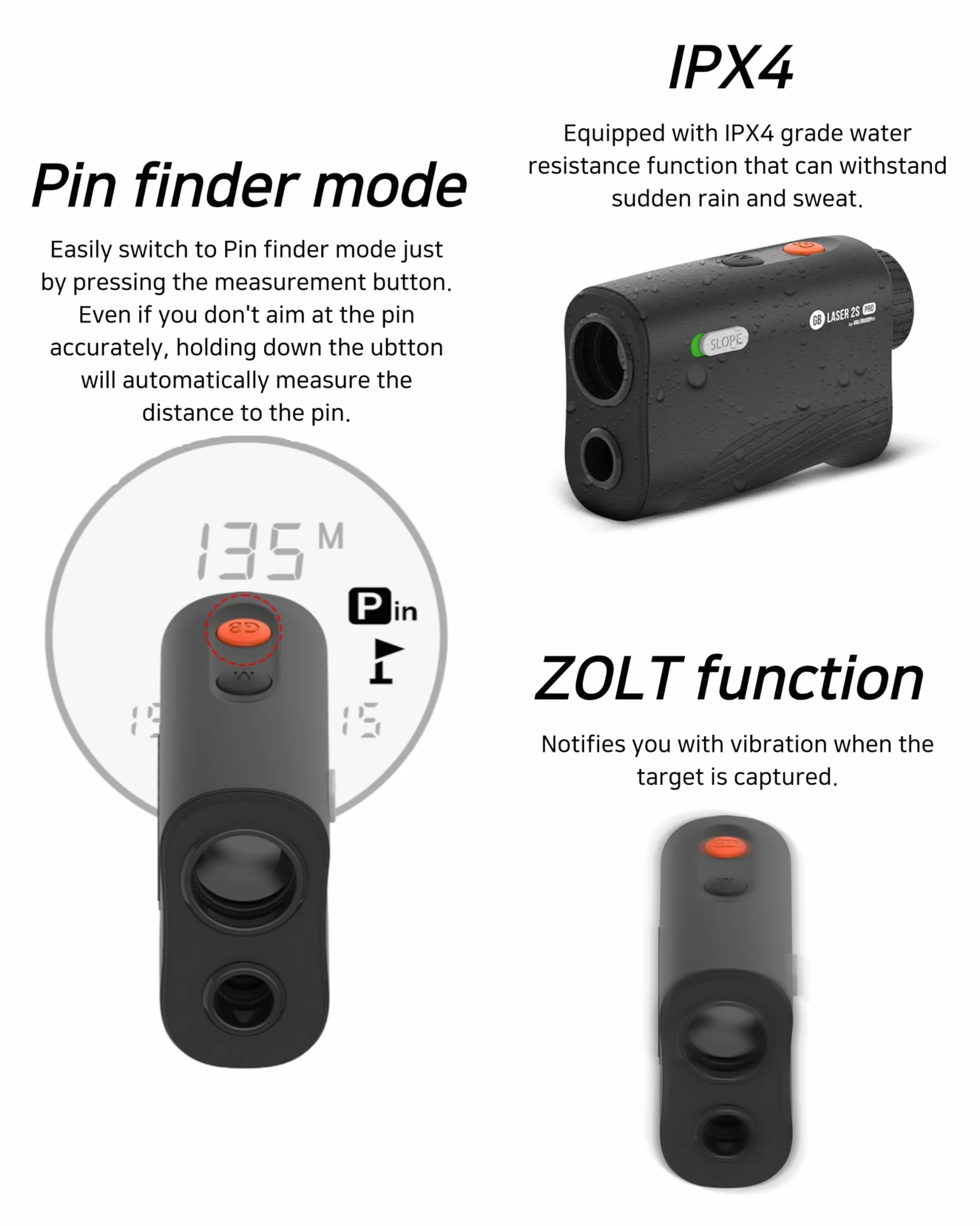 GolfBuddy GB Laser 2S Pro Télémètre de Golf avec Pente, portée de 2 à 1 093 mètres, détecteur de Broches, Mode Budder, Scan et Triangulation, télémètre précis pour la précision, léger 161 g