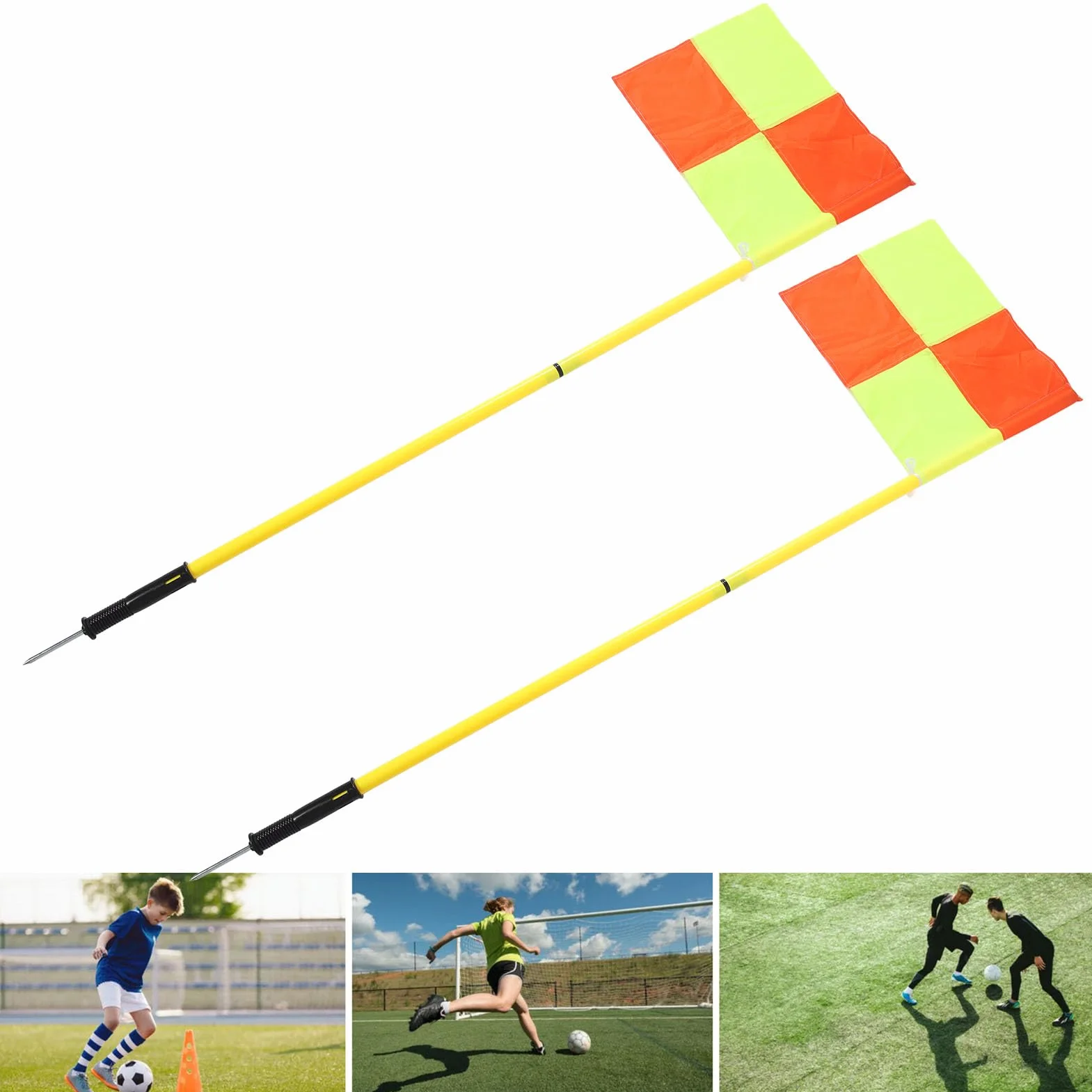 Lot de 4 Drapeaux D'arbitre de Football avec 4 Drapeaux Carrés, 2 Sections de 1,5 M, équipement de Football avec Sac, pour L'entraînement en Plein Air, Léger et Portable