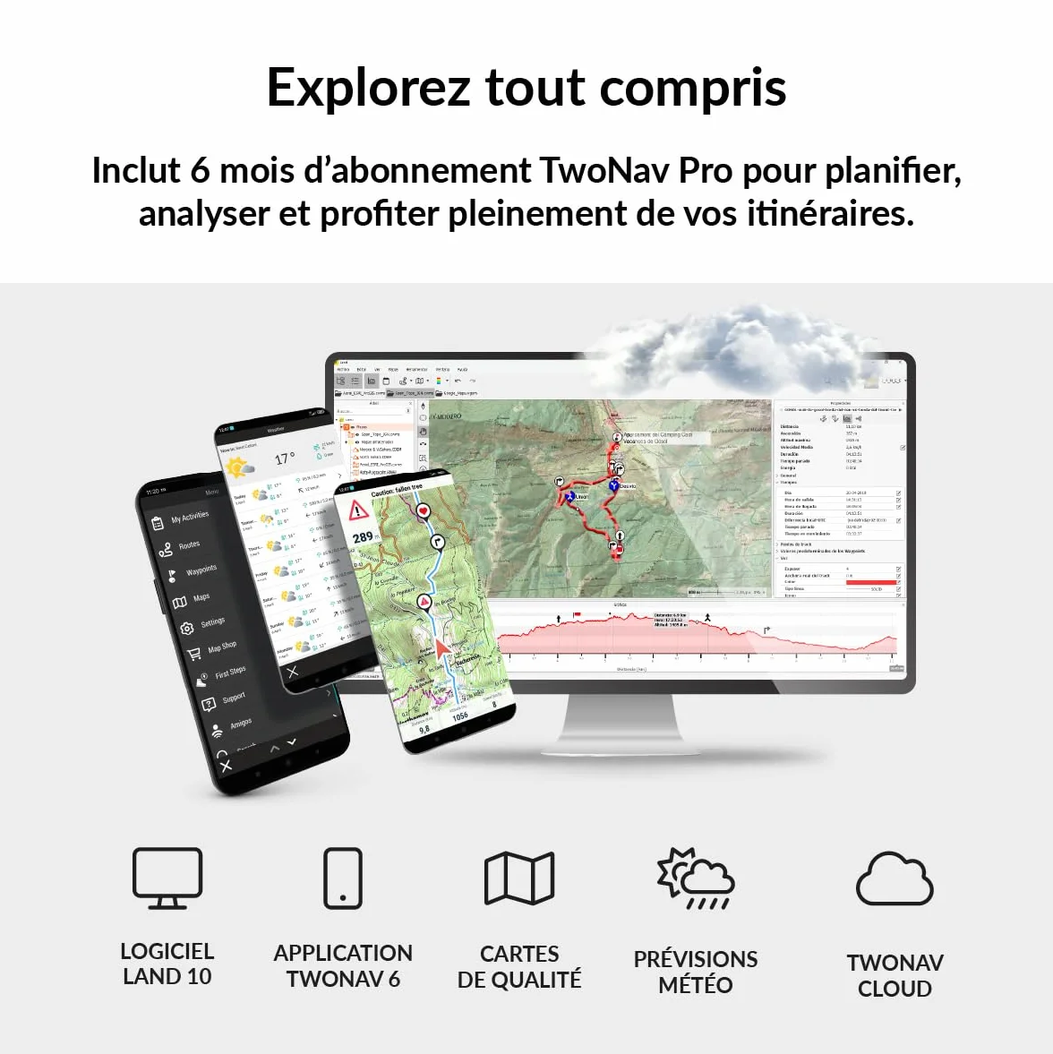 TwoNav Terra (32 Go) + Carte 5 Dalles de France IGN Top25, GPS de Sports avec écran Large 3,7 Pouces pour Montagne, randonnée, VTT, vélo