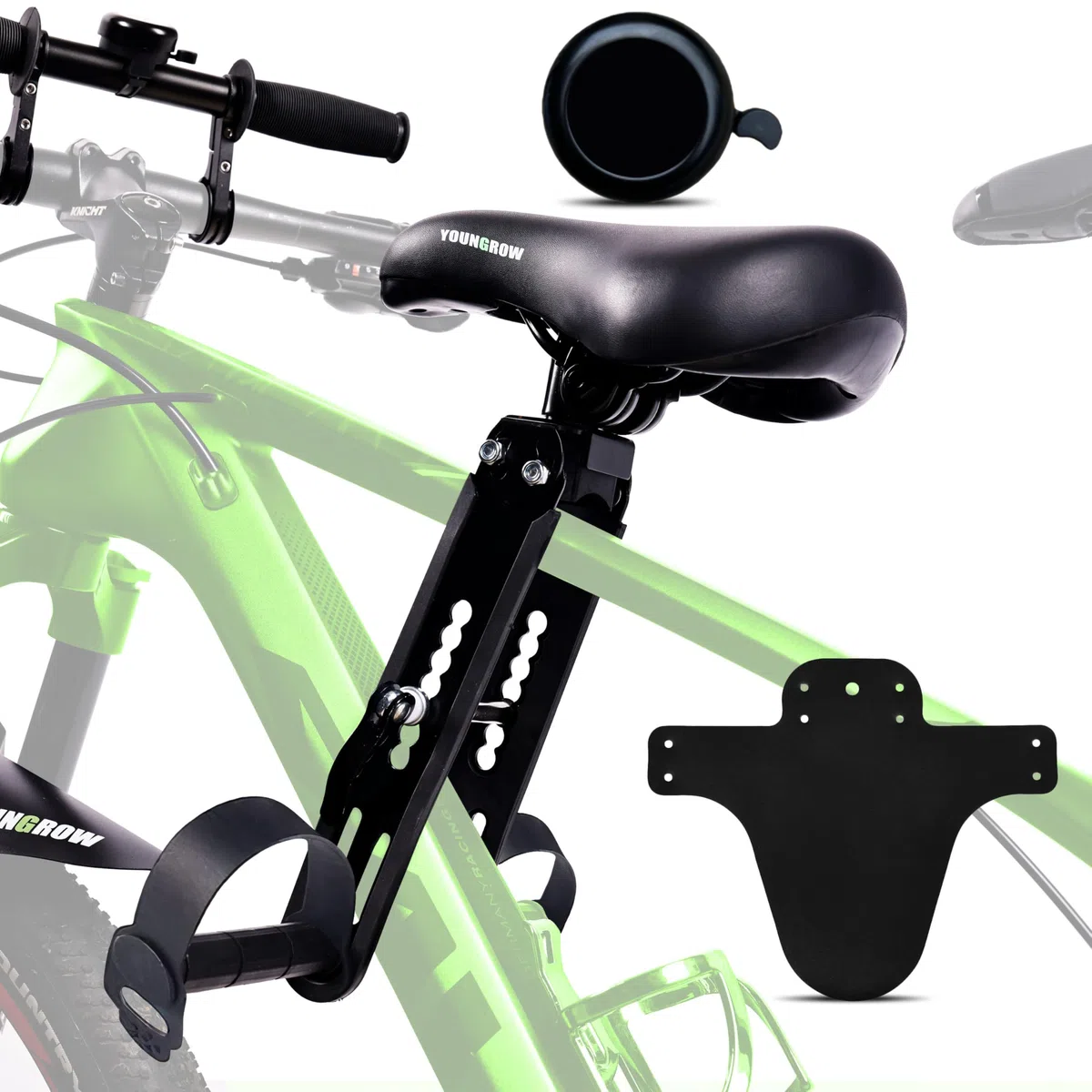 YOUNGROW | Siege Velo Enfant Avant | La Selle Velo Enfant est Compatible avec Les VTT, pour Les Enfants de 2 à 6 Ans pour Un Poids Maximal de 24kg - Siege Enfant Velo Confortable