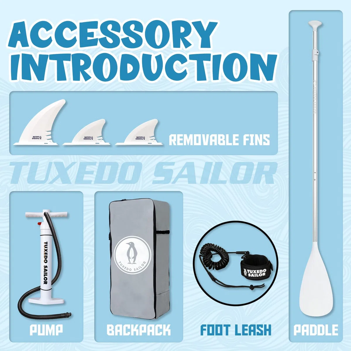 Tuxedo Sailor Paddle Gonflable Adulte, Planche de Stand Up Paddle Gonflable Sup Paddle Board Gonflable Planche à Pagaie Gonflable avec Accessoires Complets